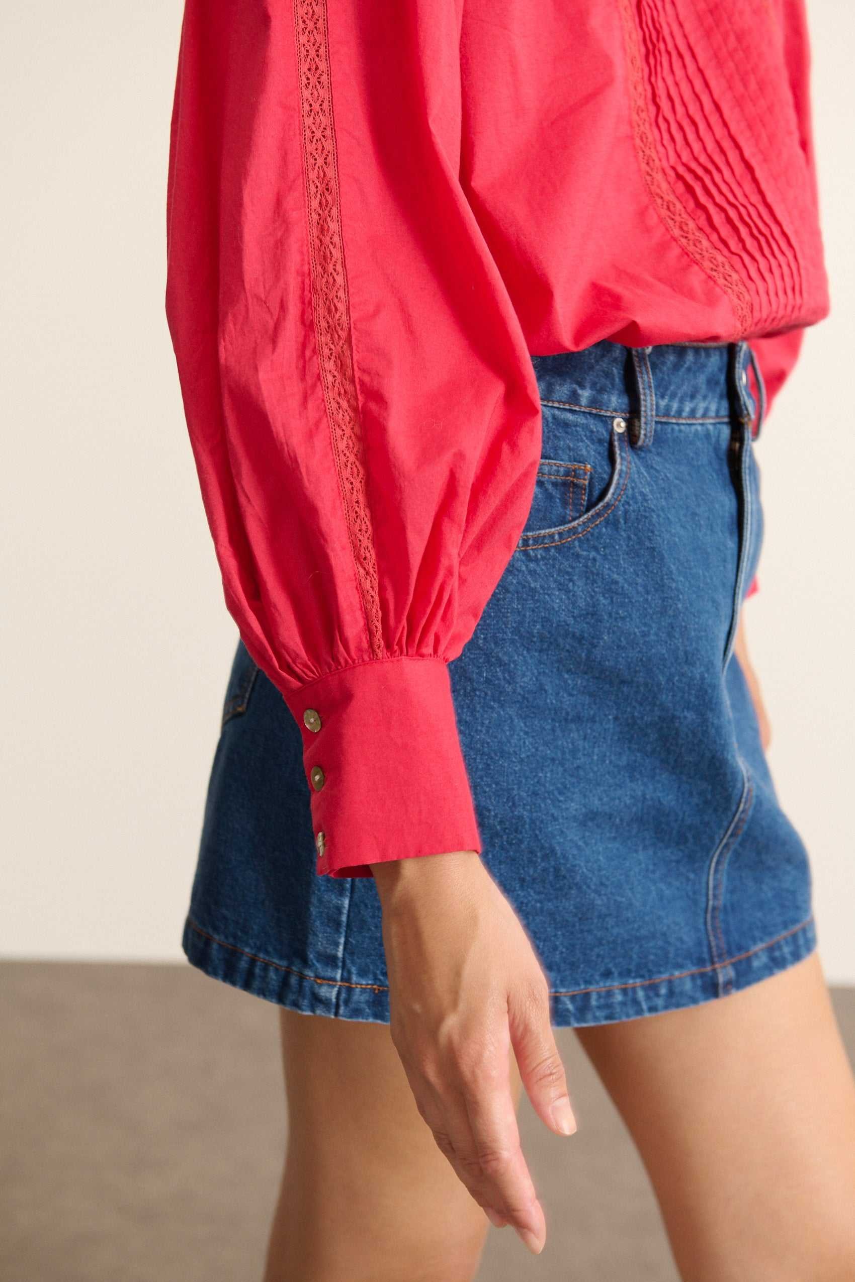 Blouse with lace ruffled collar GARANCE PARIS Red