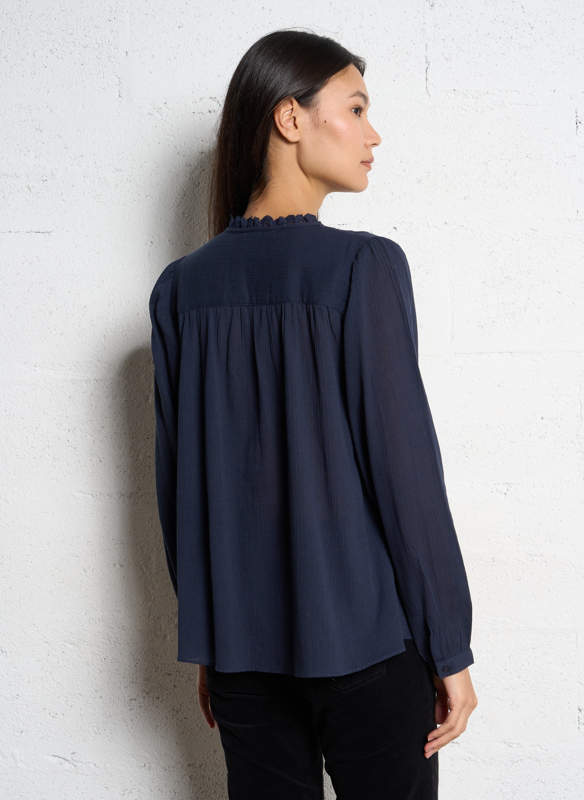 Blouse col tunisien  SUD EXPRESS Bleu