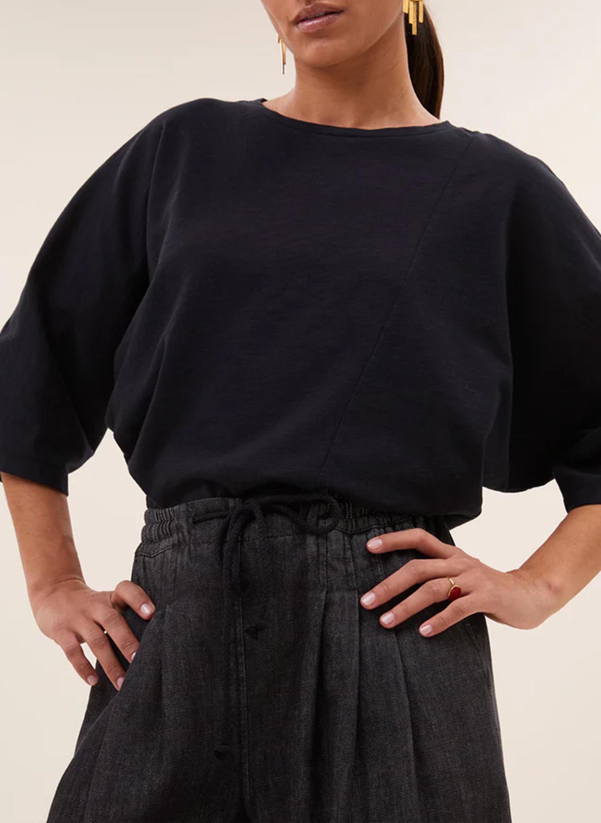 Elasticated Wide Leg Denim Pants BY BAR Black