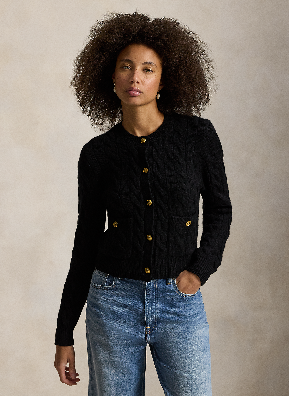 Gilet col rond en laine mélangée POLO RALPH LAUREN Noir