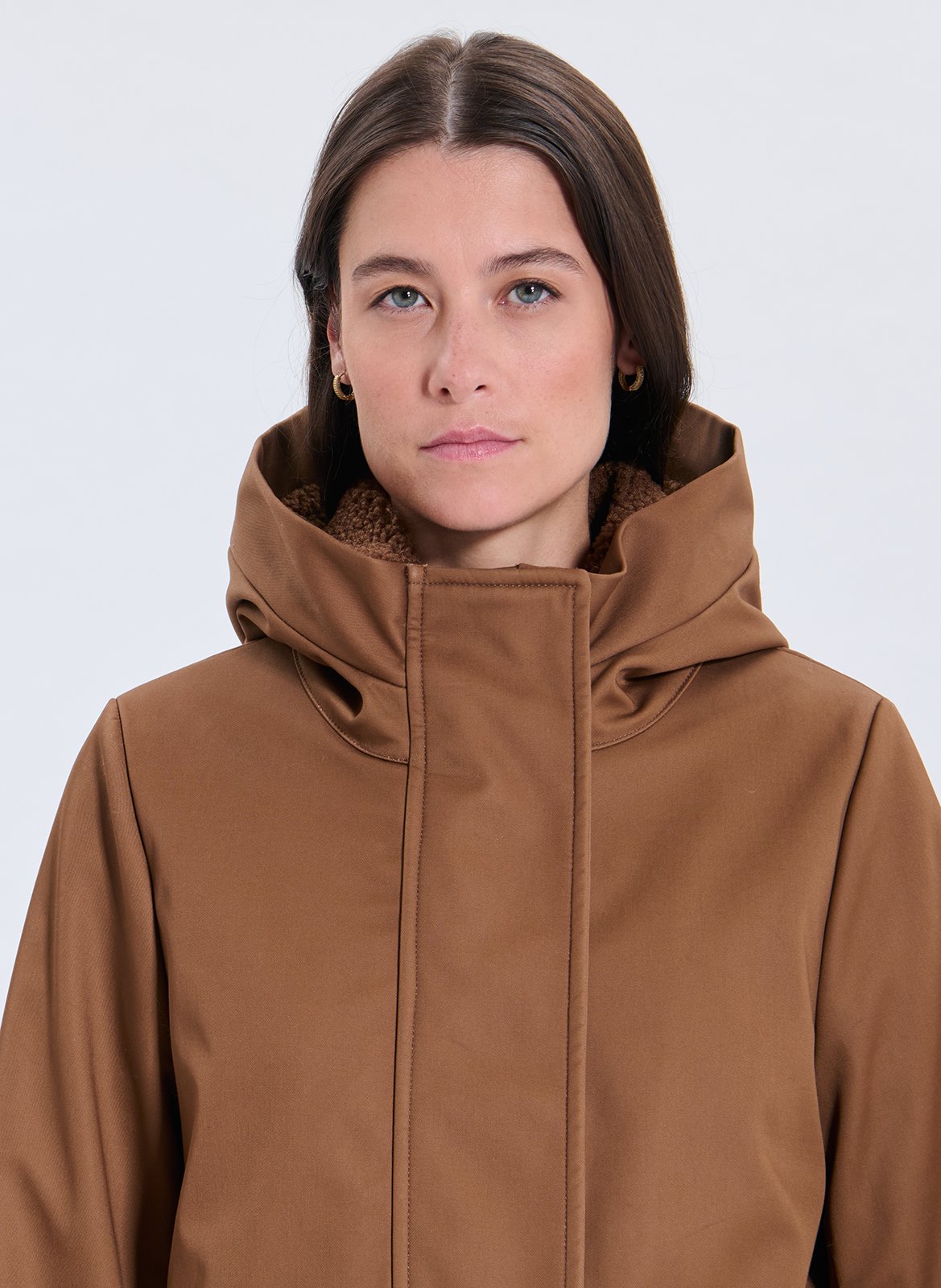 Parka mi-longue à capuche unie ZAPA Marron