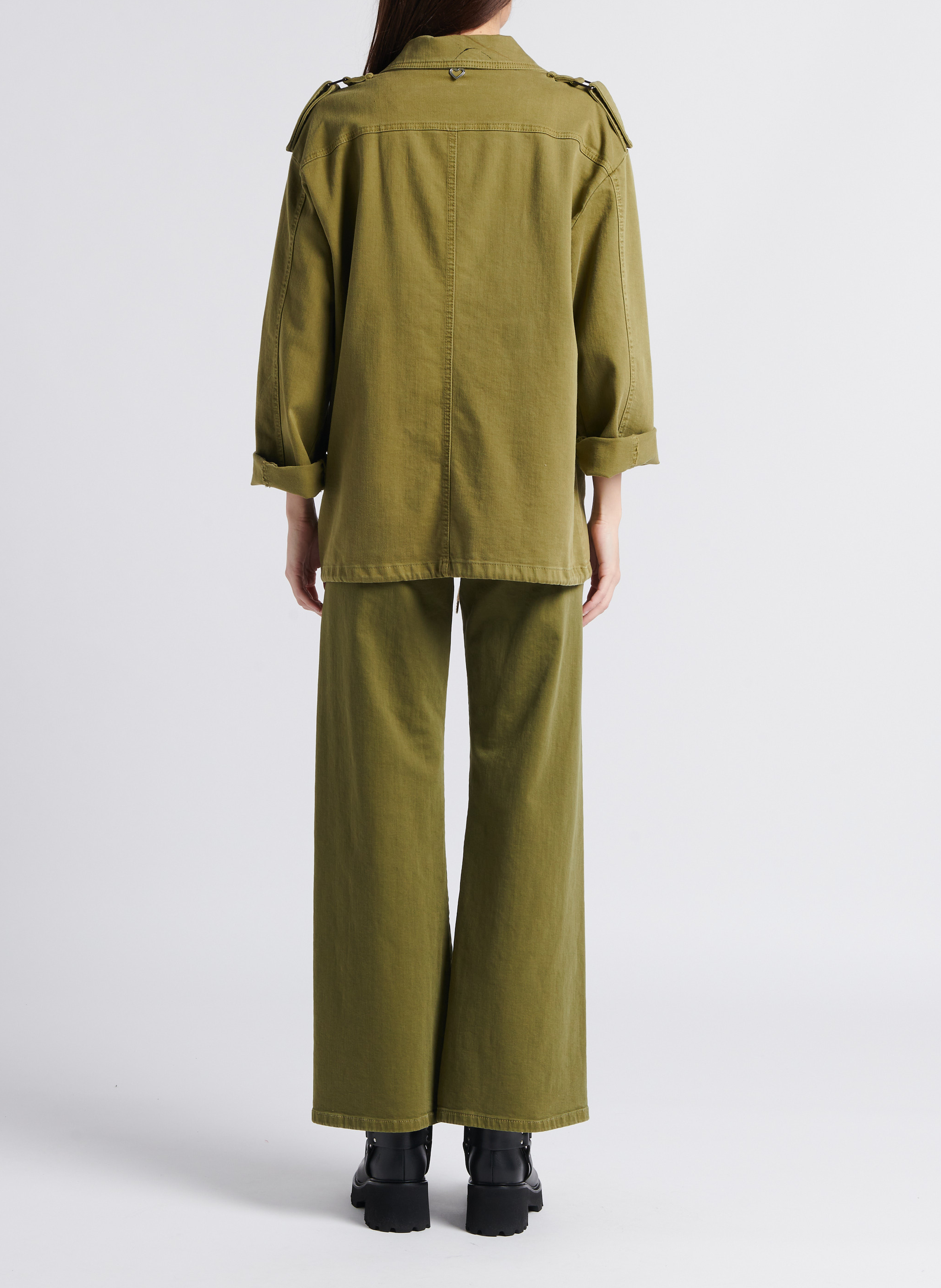 Veste droite col classique à imprimé tâches de peinture PLEASE Kaki