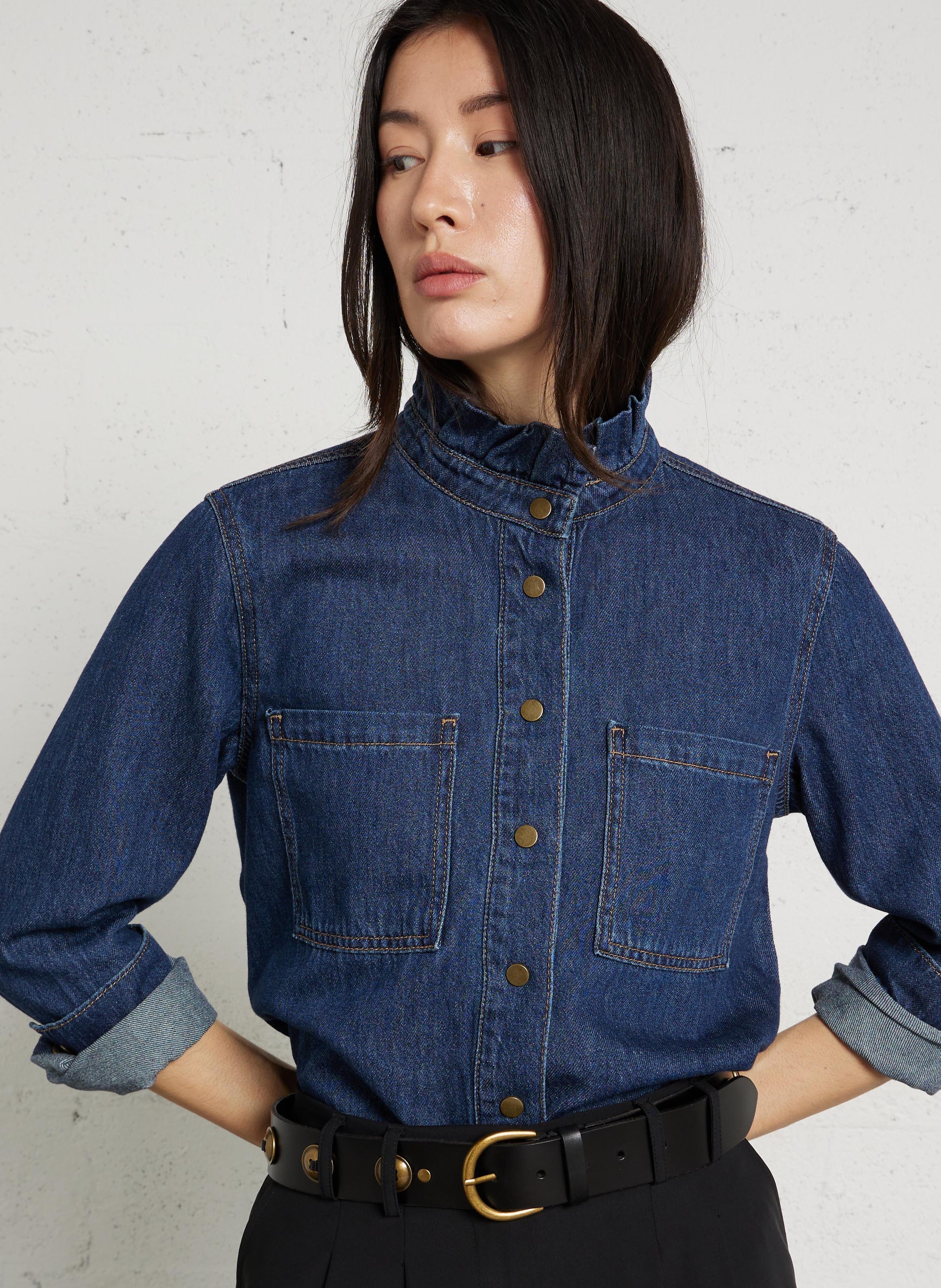 Chemise droite col rond en coton MAISON 123 Bleu