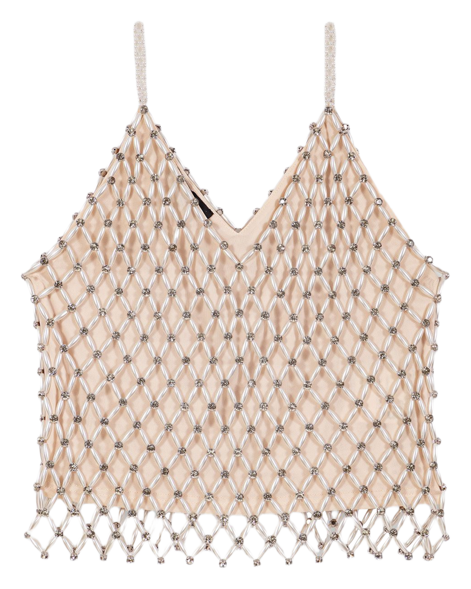 Top met V-hals en strass MAJE Beige