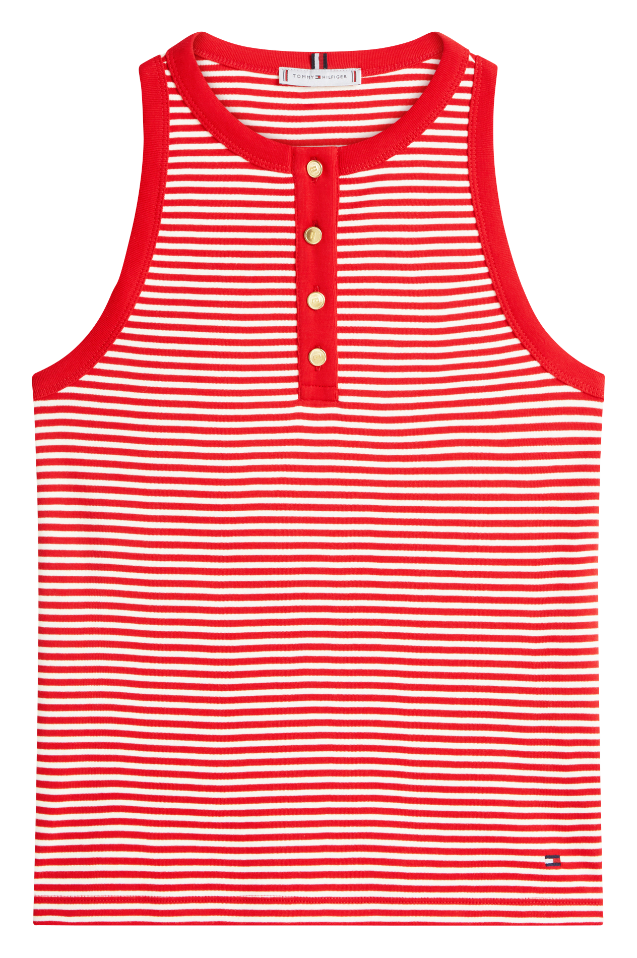 Débardeur ajusté col rond en coton rayé TOMMY HILFIGER Rouge