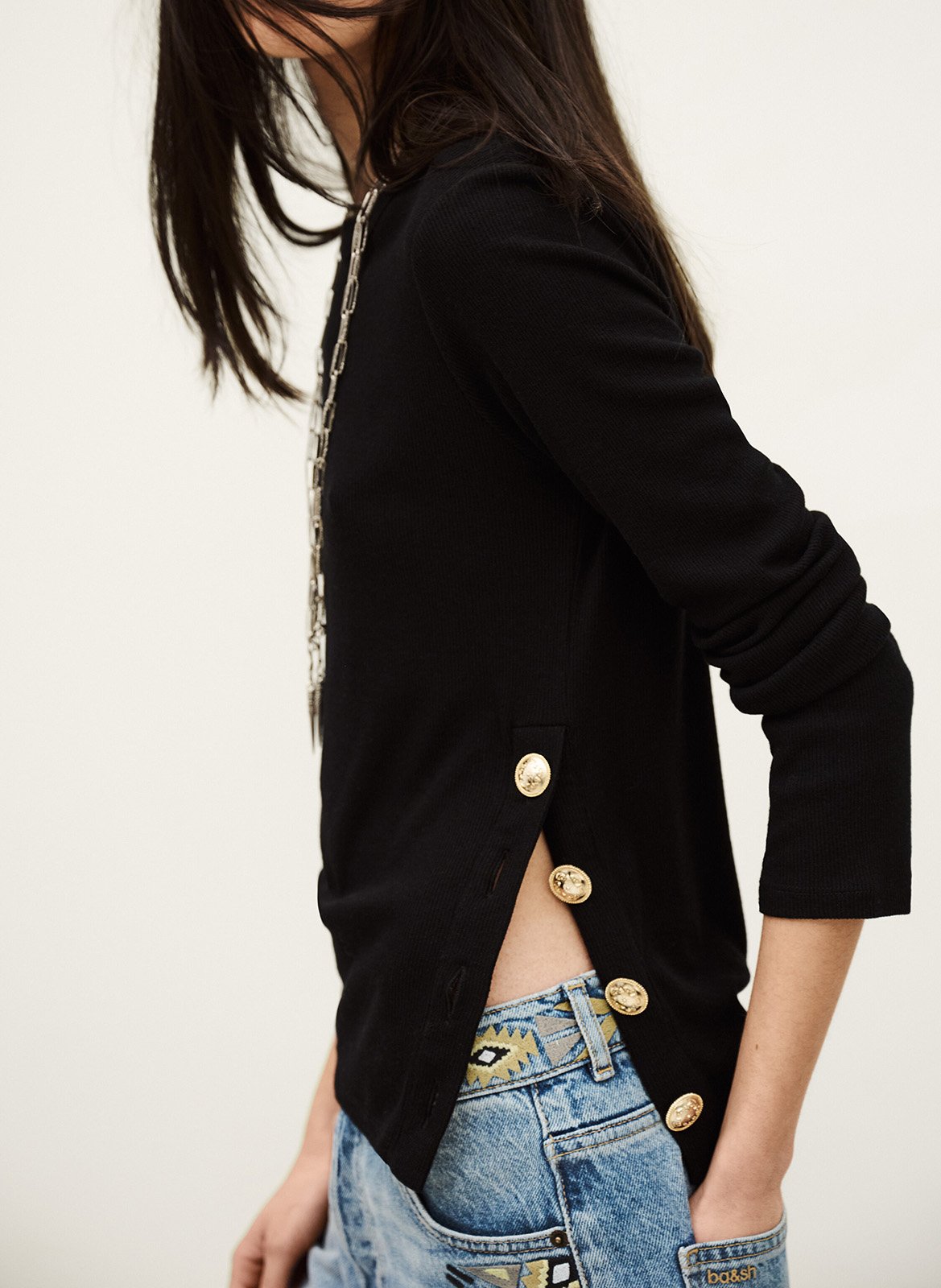 Straight ribbed round neck T-shirt BA&SH Black