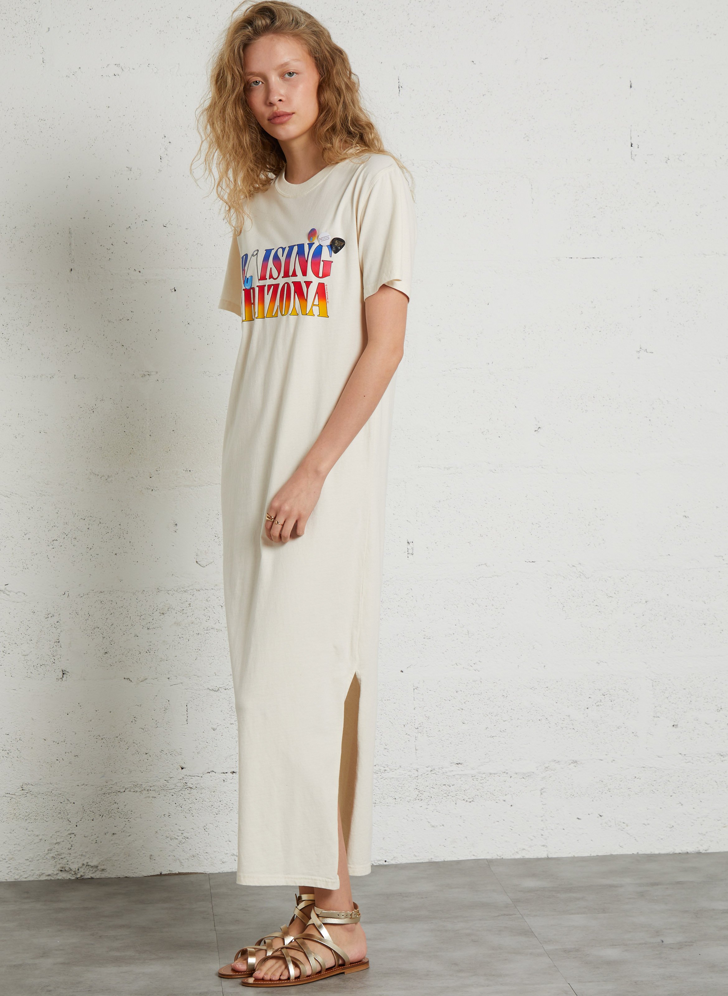 Long round-neck cotton printed dress NEWTONE Beige