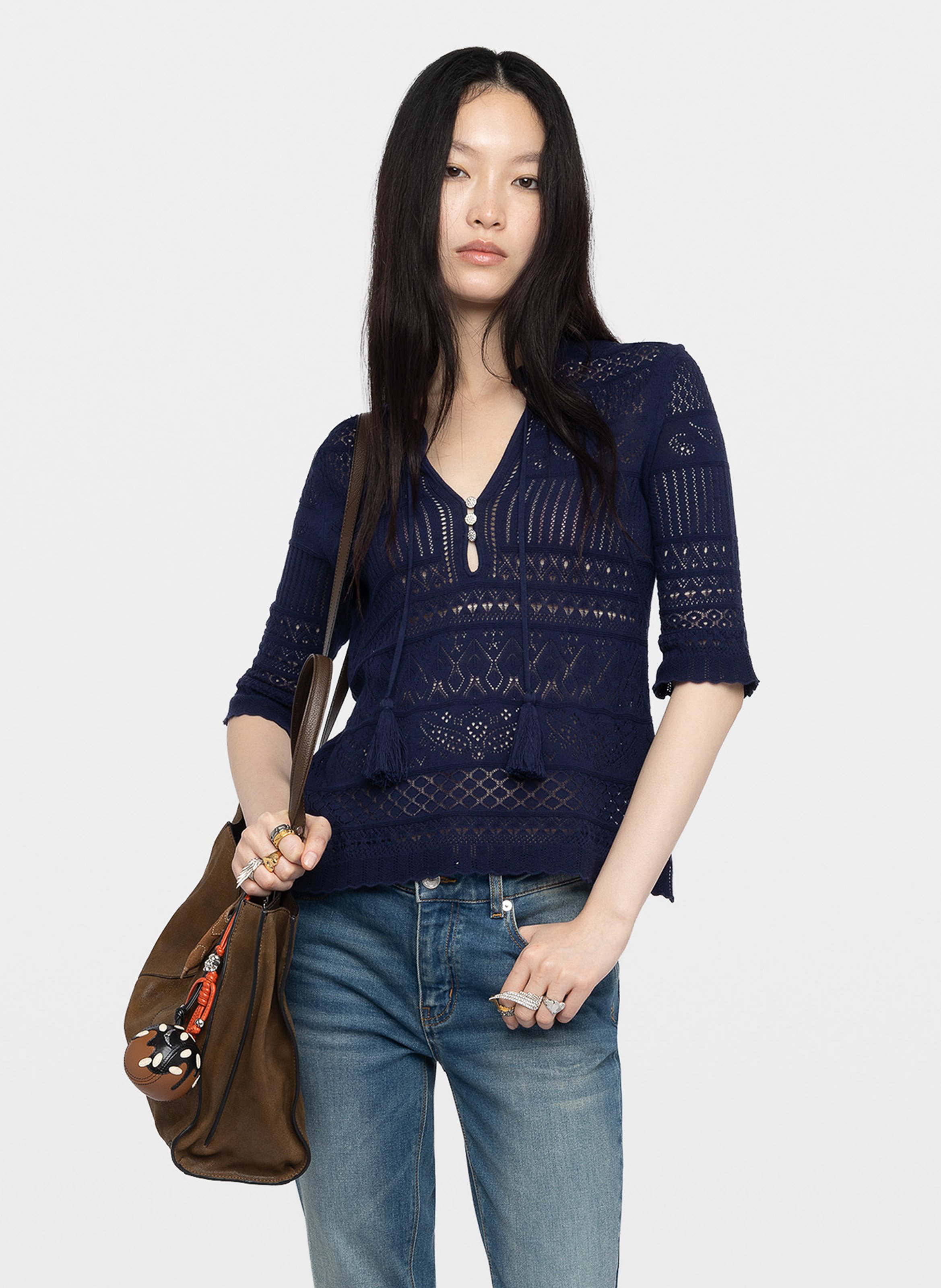 Top col rond en coton ZADIG&VOLTAIRE Bleu