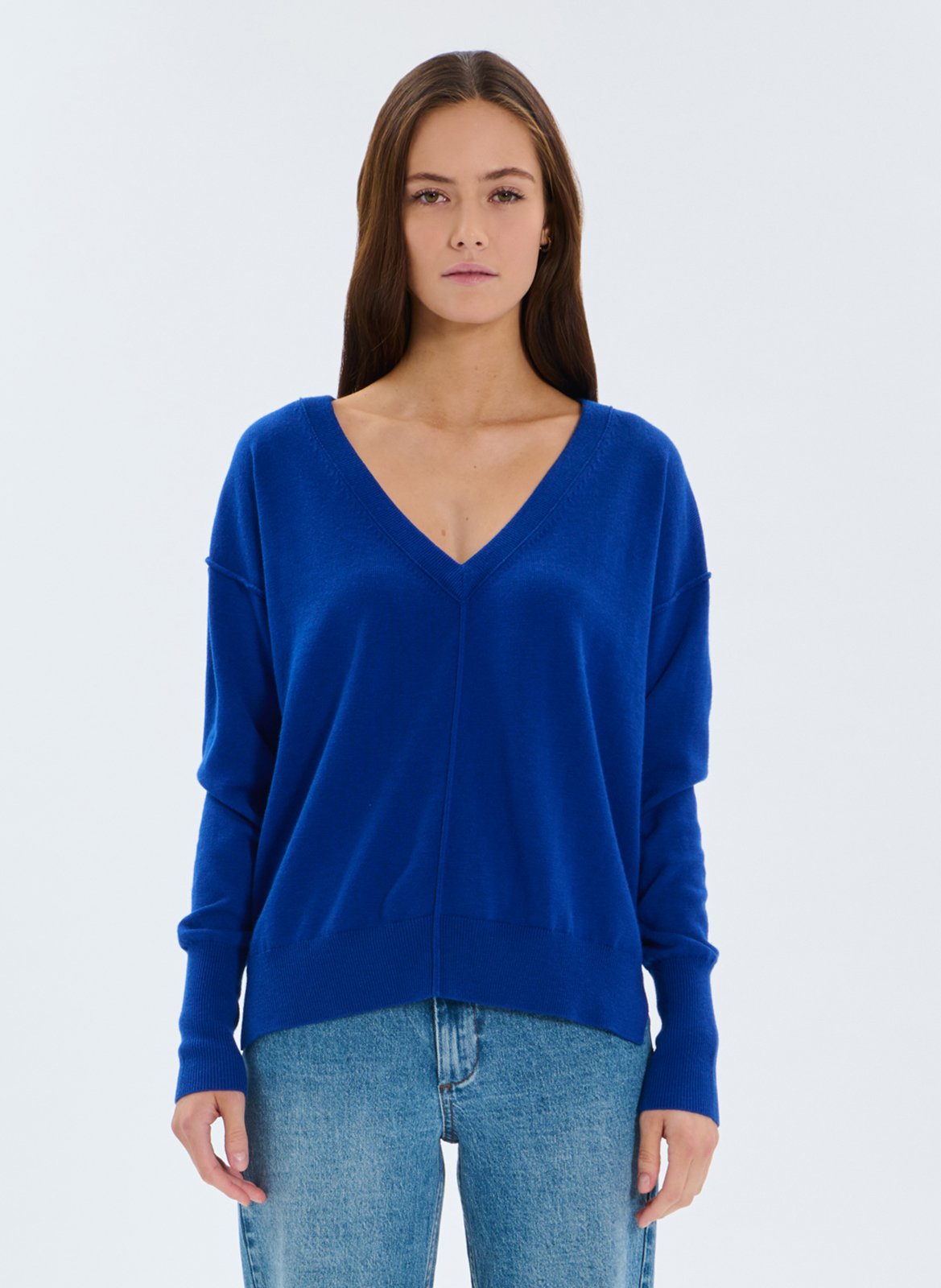 Solid V-neck straight fit sweater ZAPA
