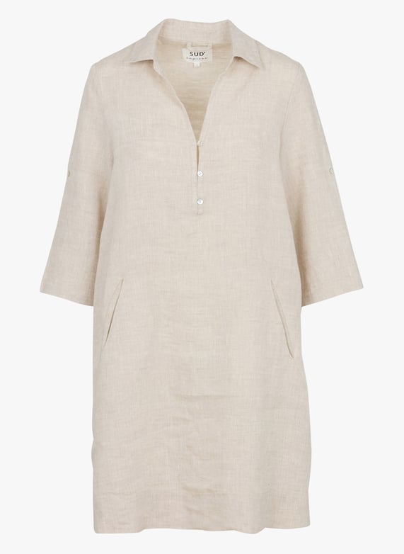 V-Neck linen midi dress Beige Sud express - Women | Place des Tendances V-Neck linen midi dress Beige Sud express - Women | Place des Tendances
