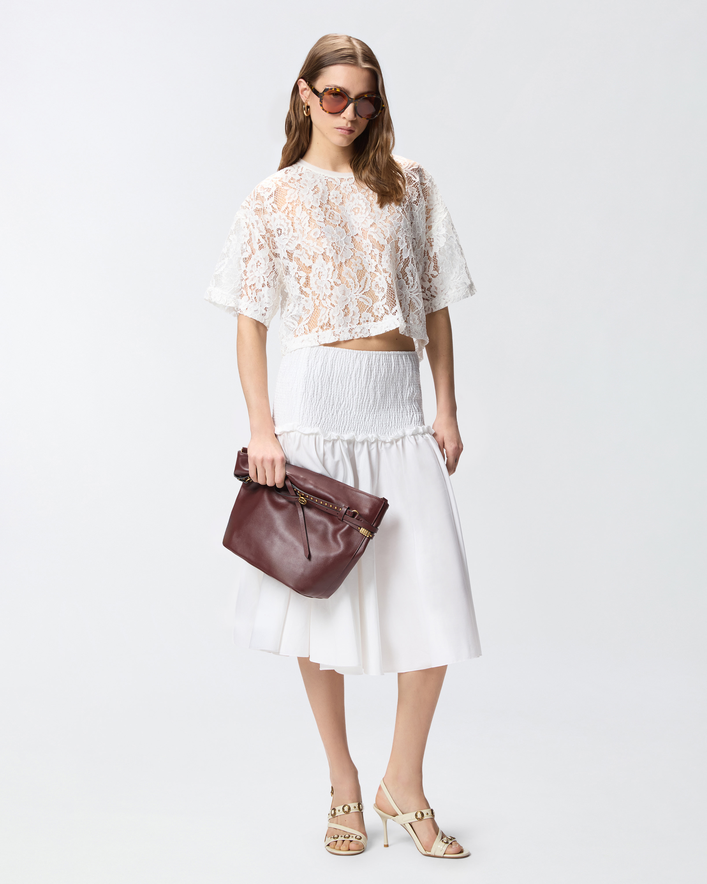 T-shirt cropped en dentelle PINKO Blanc