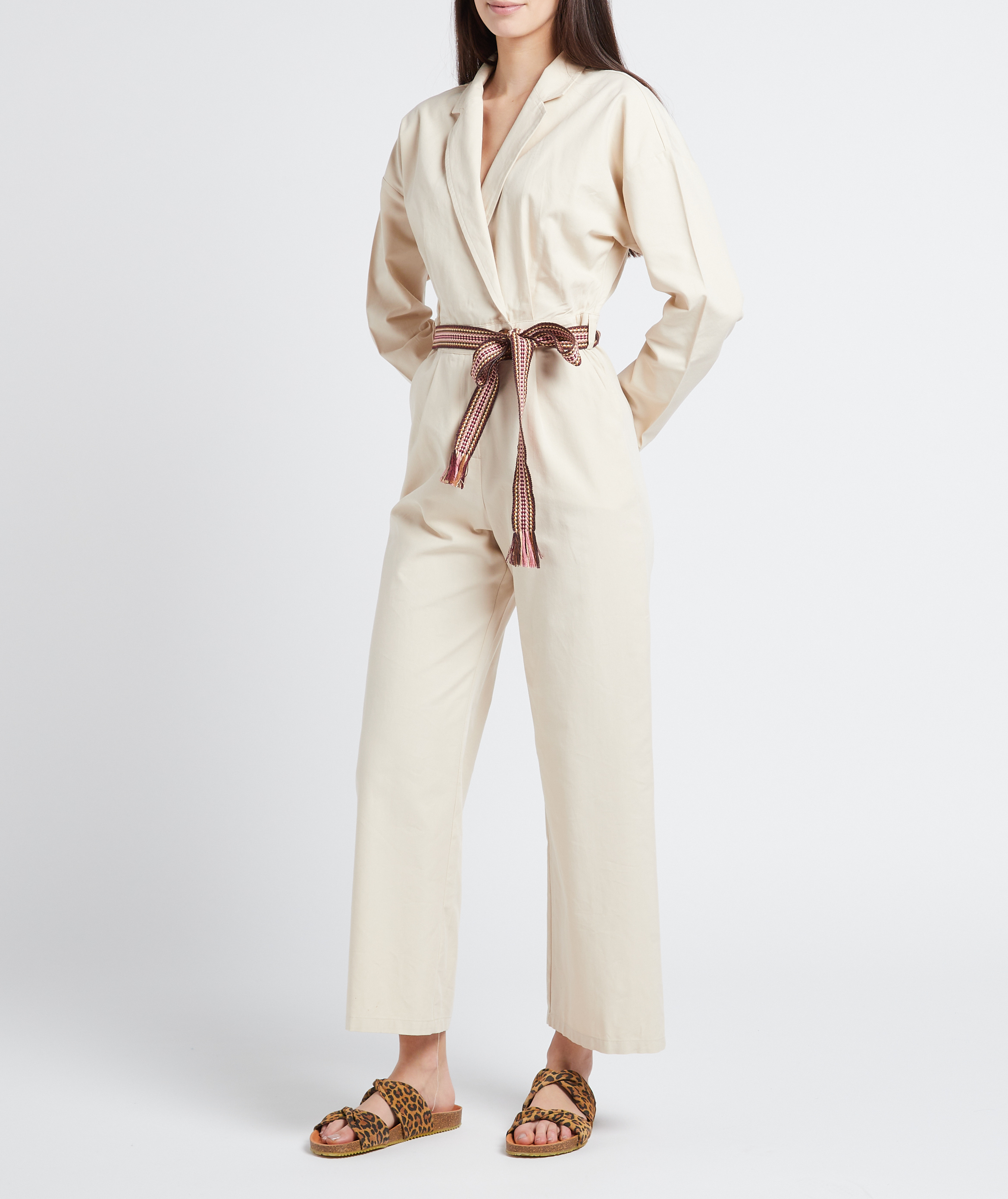 Cotton-blend belted jumpsuit with tailored collar LA PETITE ETOILE Beige