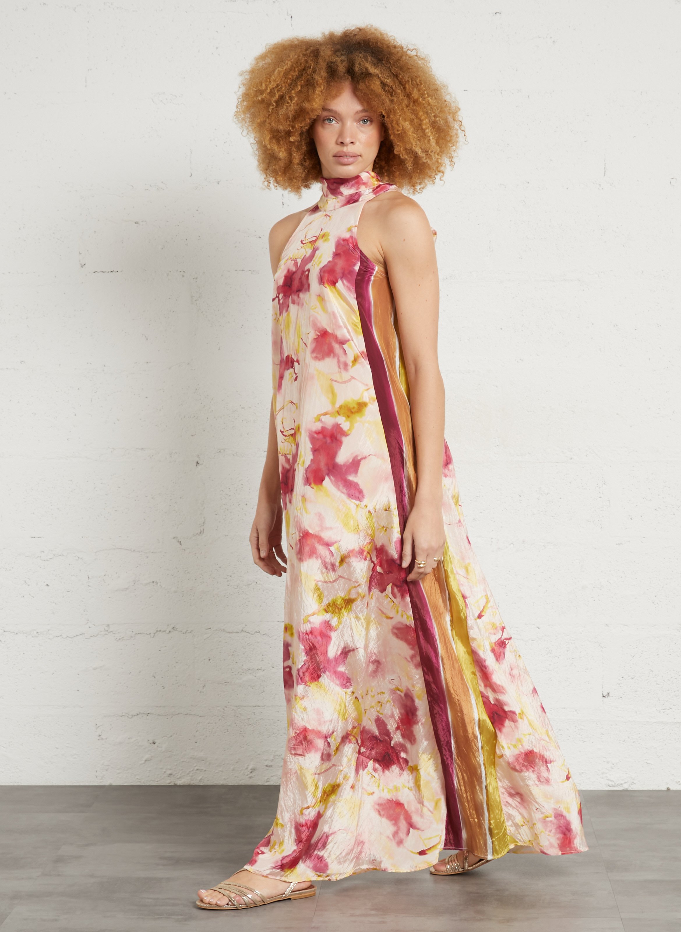 Printed maxi dress with high neck MOMONI Pink