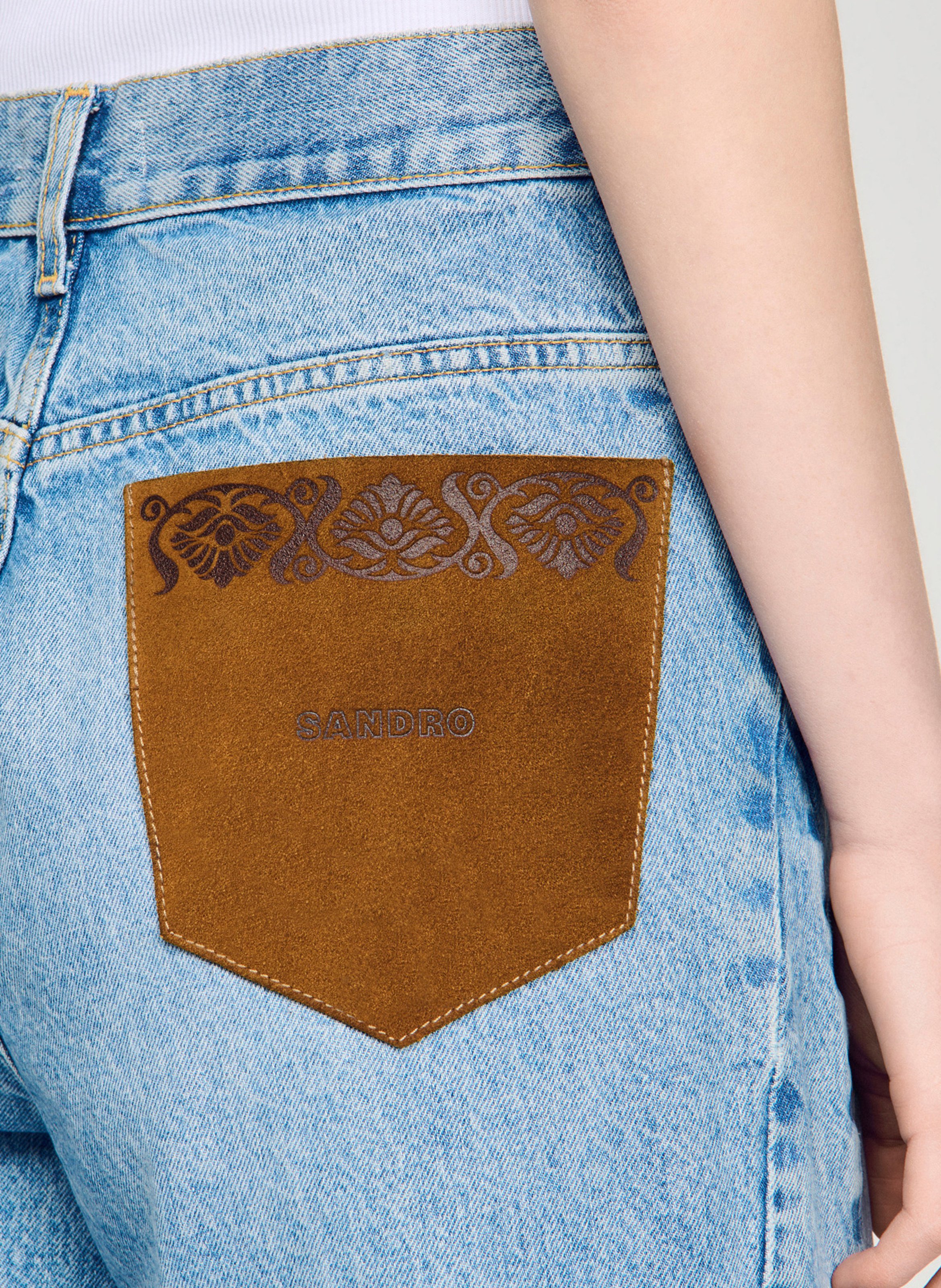 Hoge taille wijd uitlopende jeans met uitsparingen SANDRO Blauw