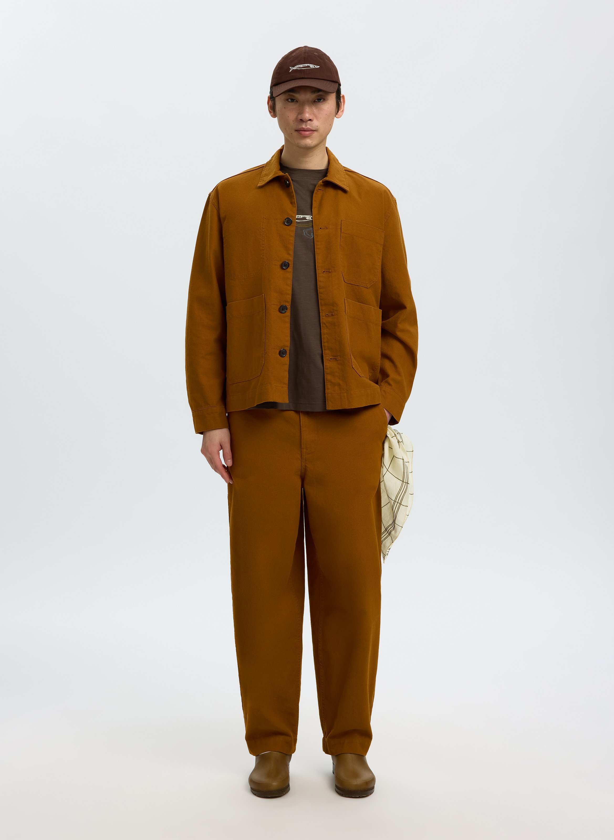 Veste droite en coton et en lin SELECTED Marron