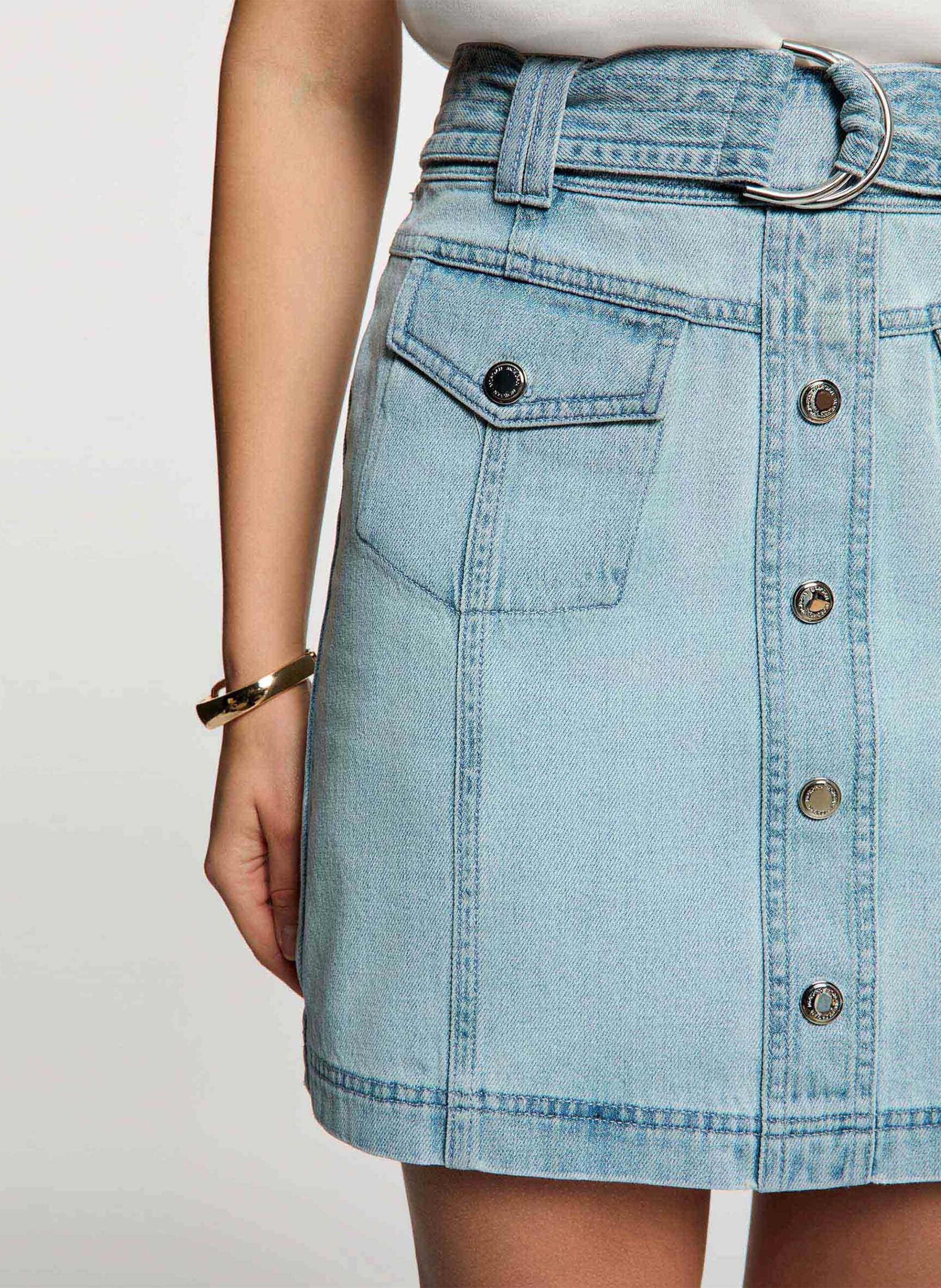 Halflange rok van spijkerstof met hoge taille MORGAN Blauw