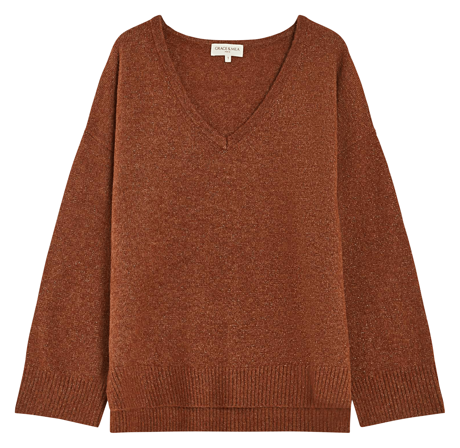 Oversized gebreide trui met V-hals GRACE ET MILA Bruin