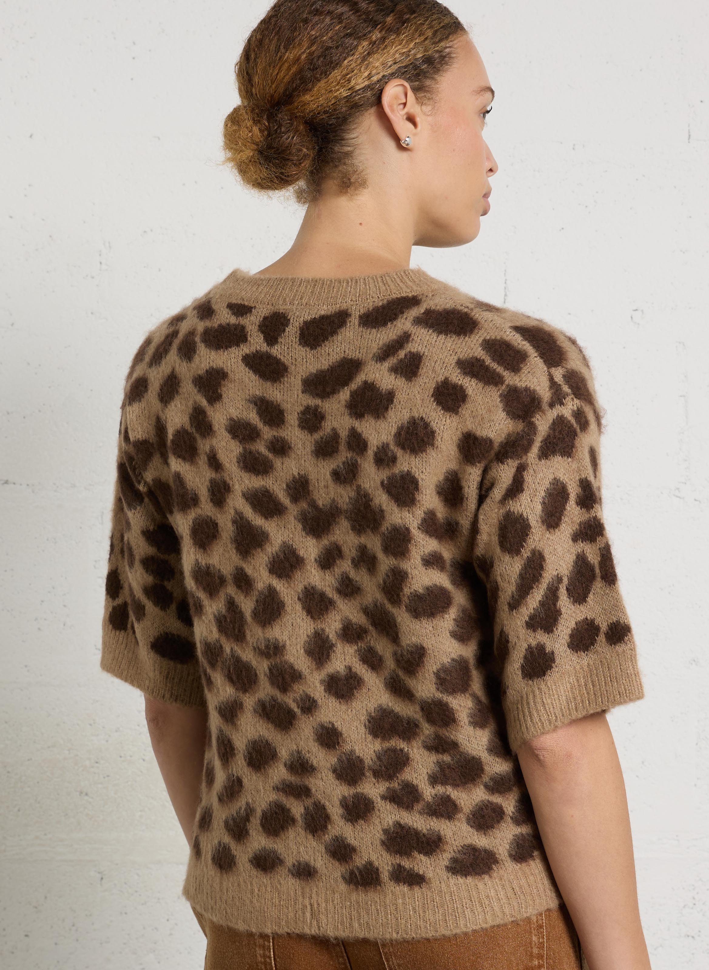 Oversized trui met luipaardprint PLEASE Bruin