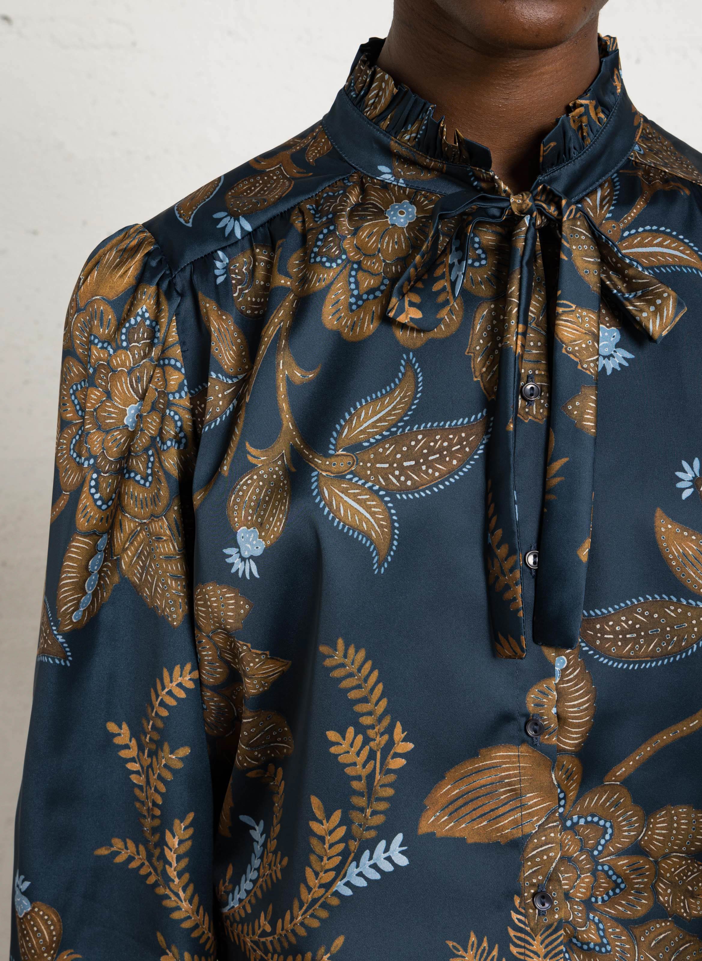 Straight round neck printed blouse SUD EXPRESS Blue