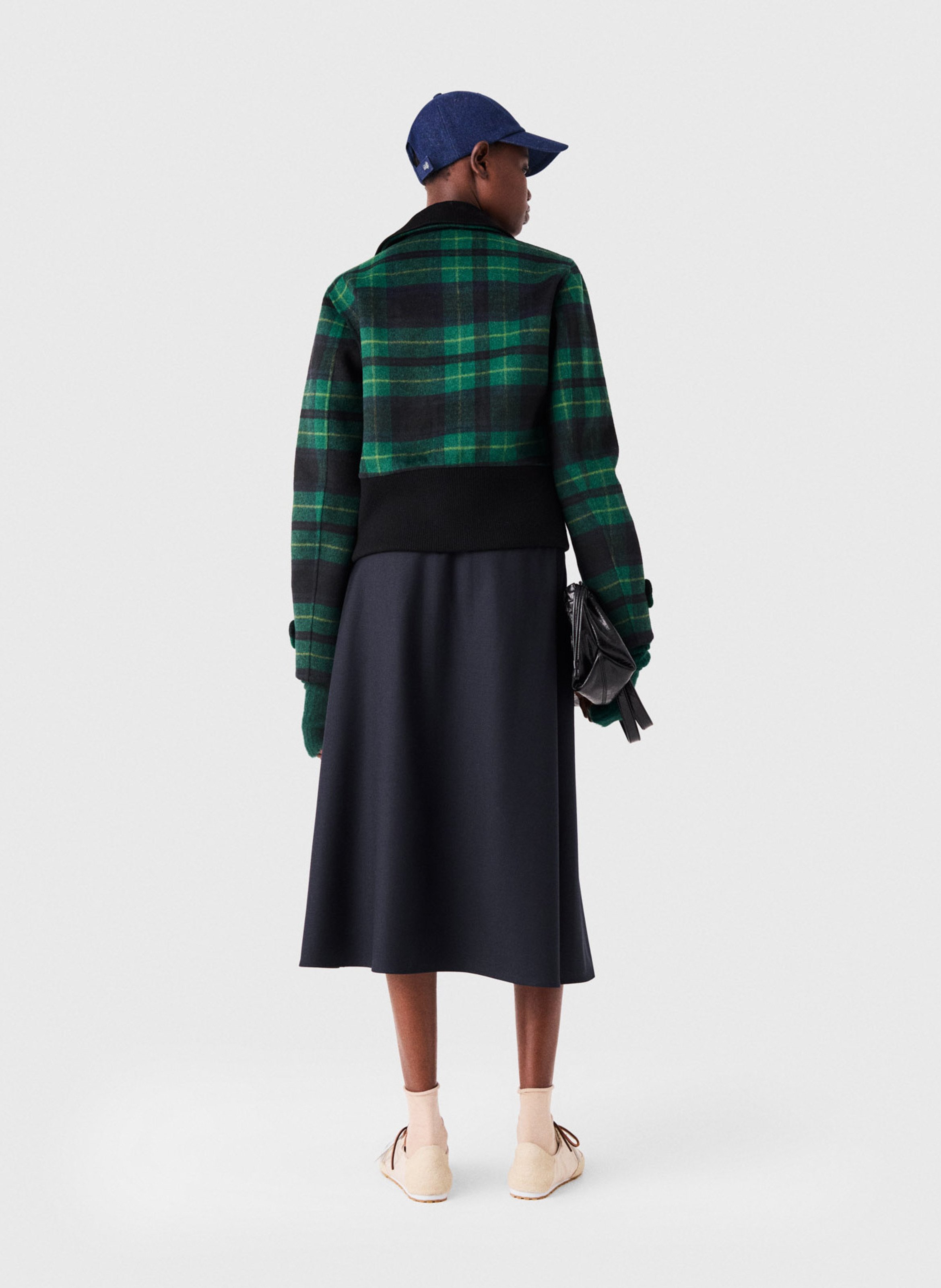 Veste droite col classique à carreaux en laine mélangée MAJE Bleu