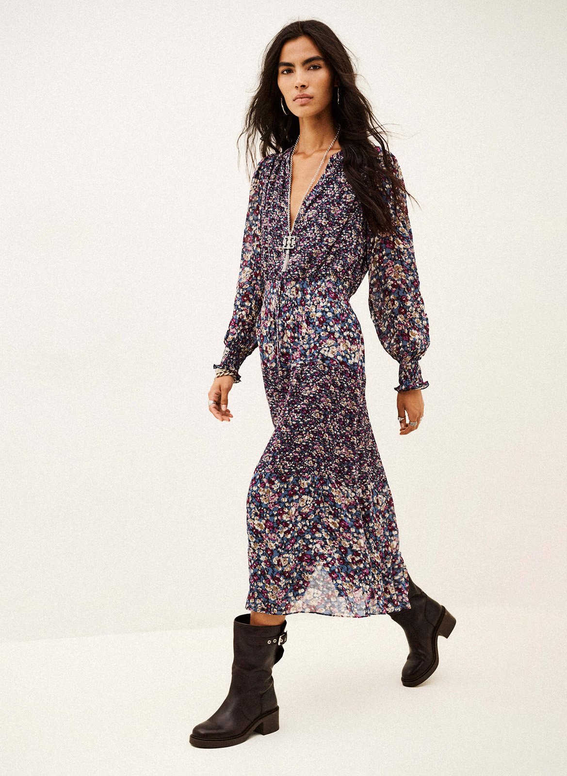 Robe midi à motif fleur BA&SH Bleu