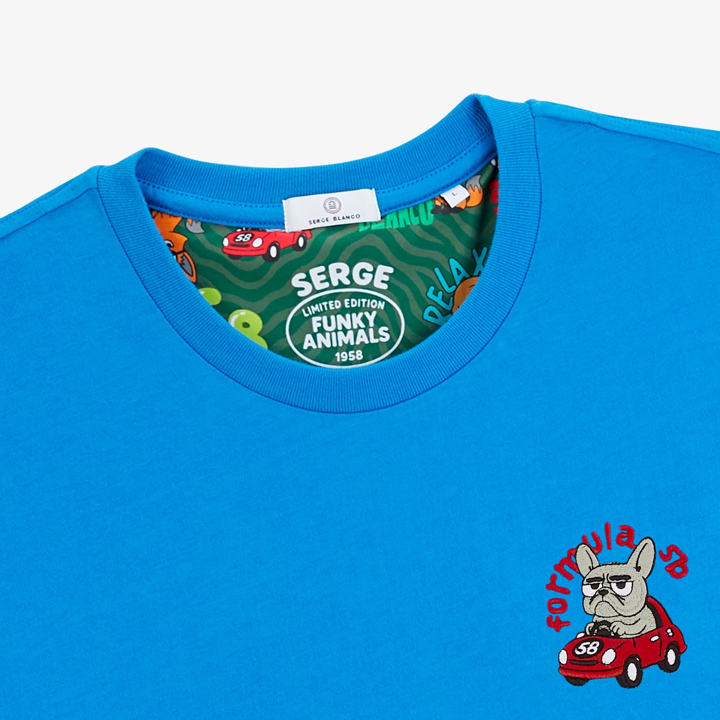 Short-sleeve round neck t-shirt with embroidered Thor design in royal blue. SERGE BLANCO Blue