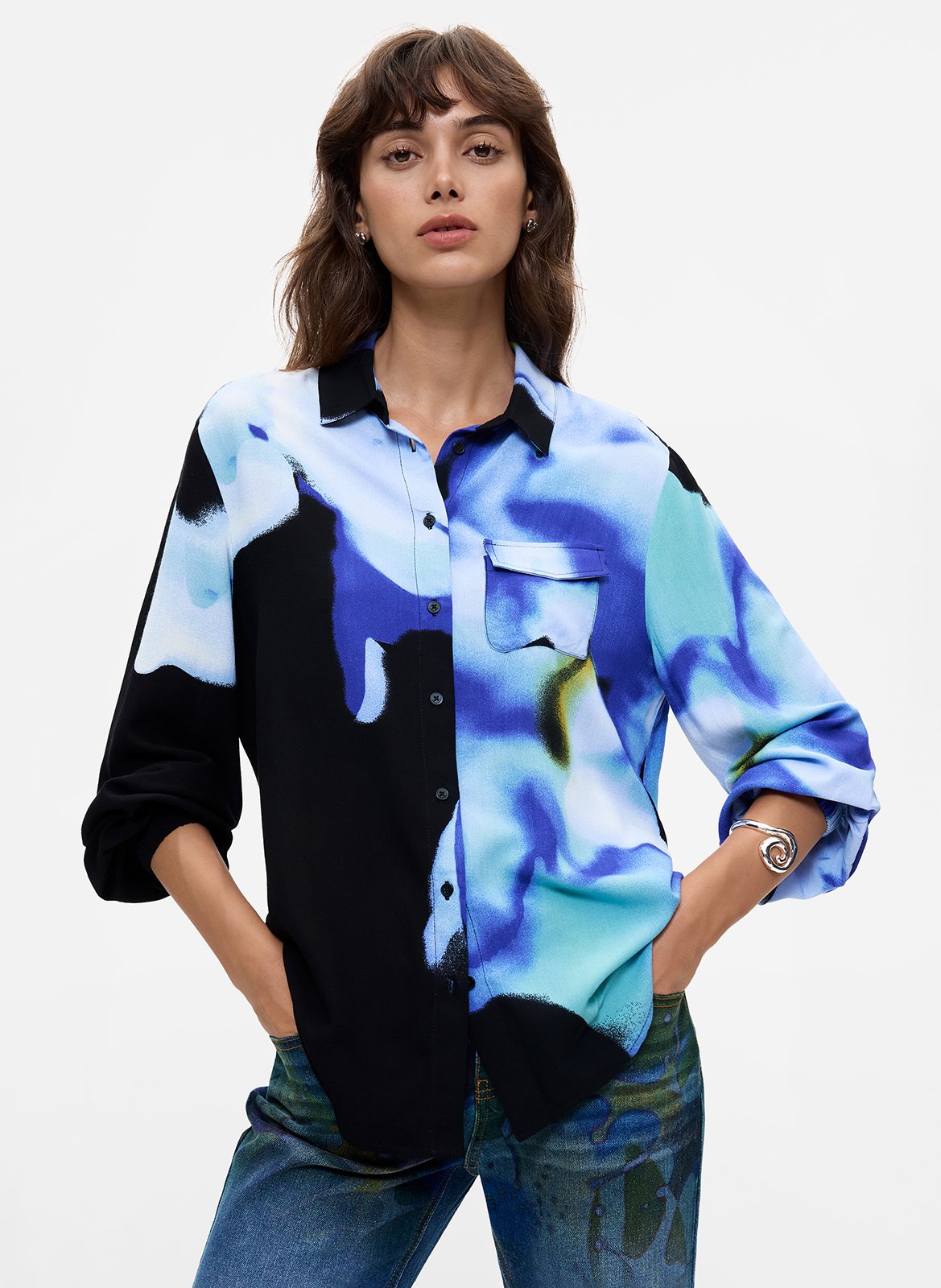 Chemise droite col classique imprimée DESIGUAL Bleu