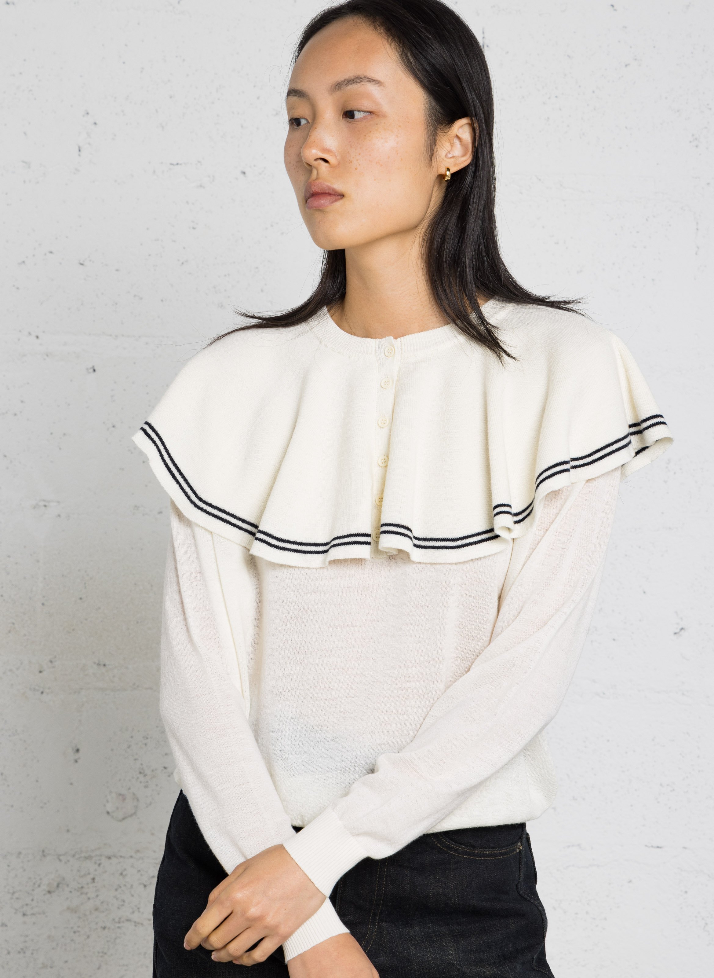 Pull col marin en laine THE TINY BIG SISTER Beige
