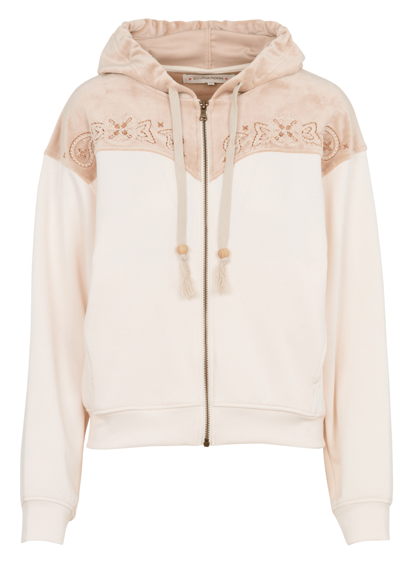 Straight hooded jacket with embroidery BANANA MOON Beige