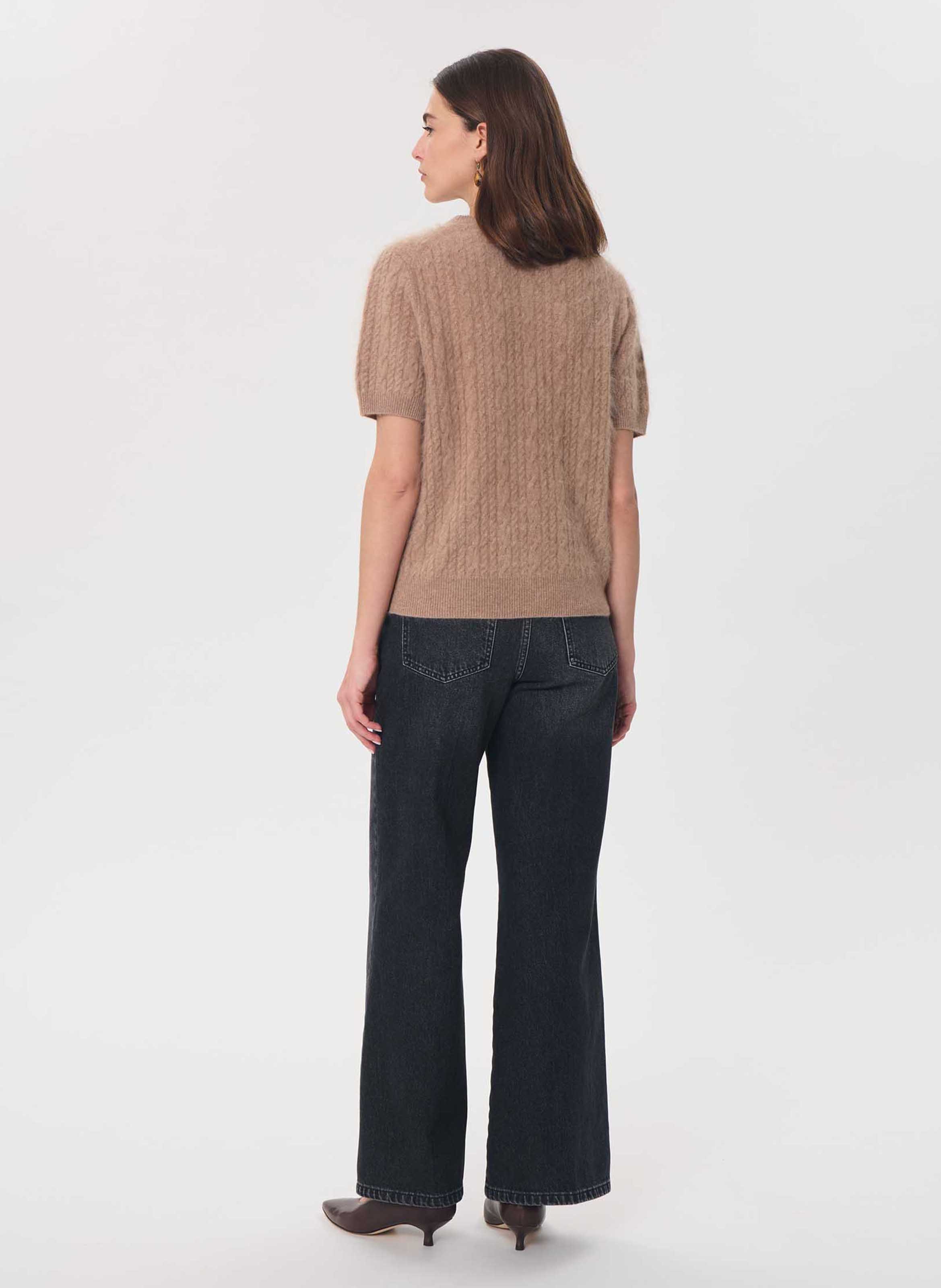 Straight wool short-sleeve sweater TARA JARMON Brown