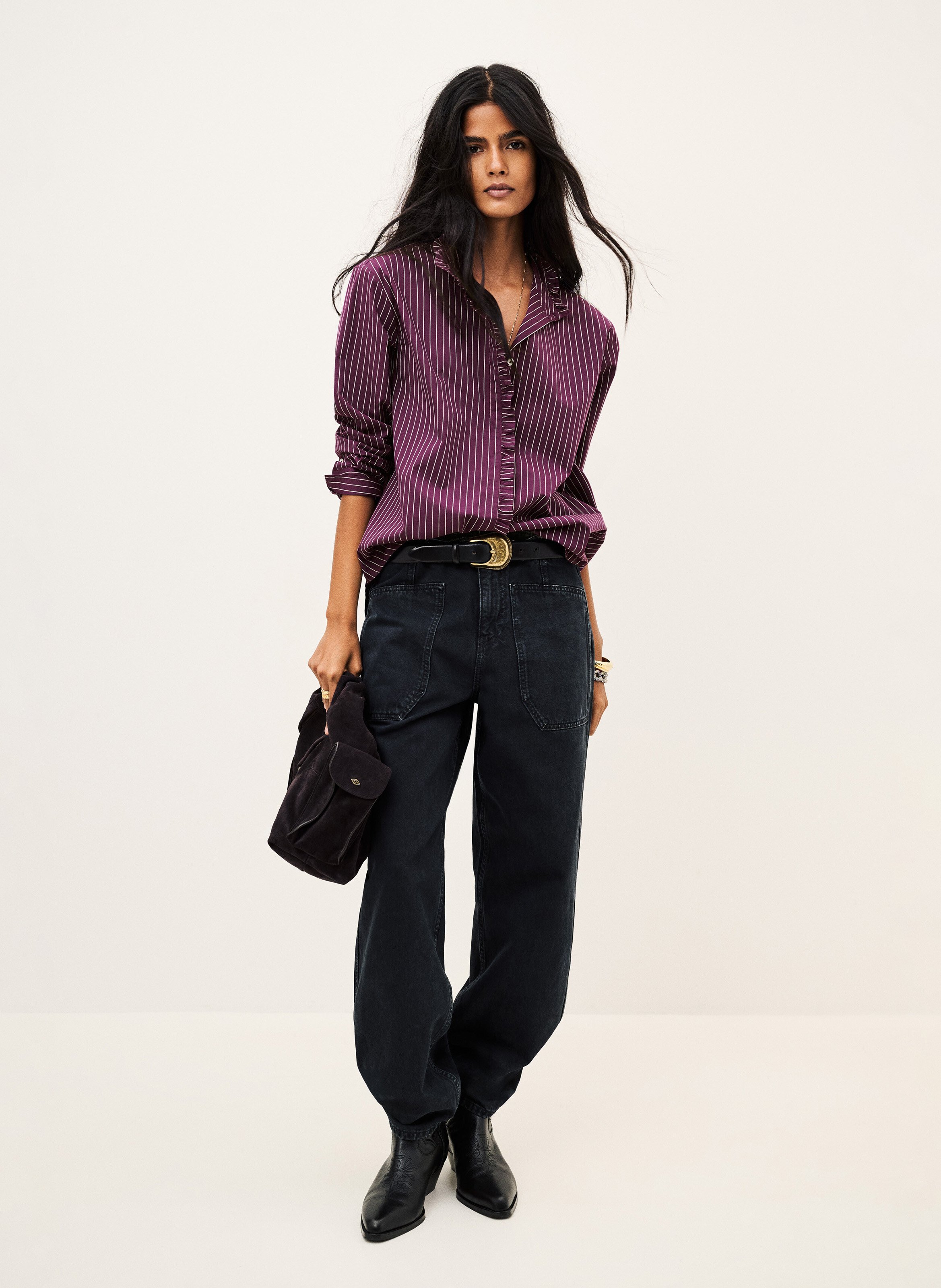 Chemise droite à rayures en coton BA&SH Prune