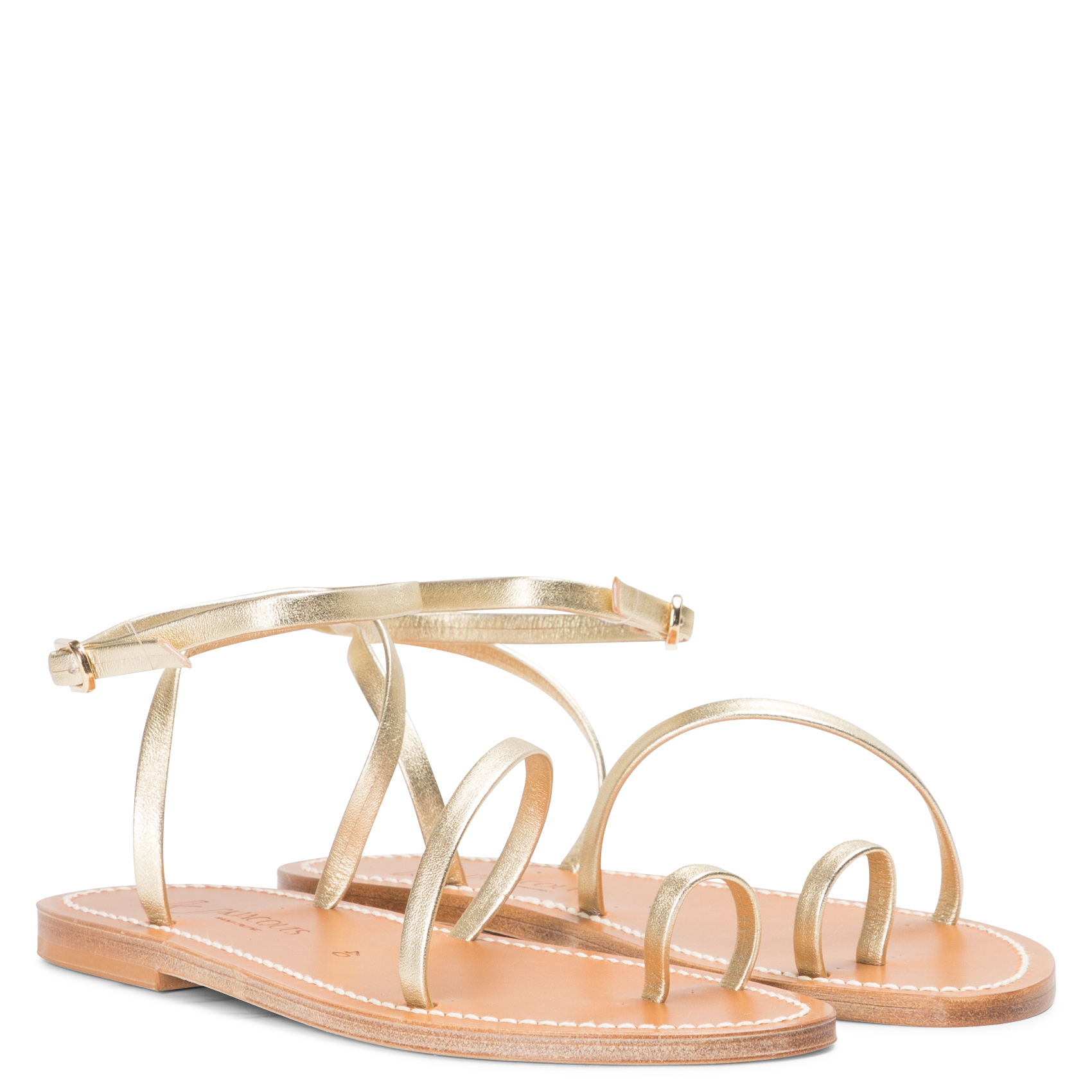 Metallic leather flat sandals K JACQUES Golden