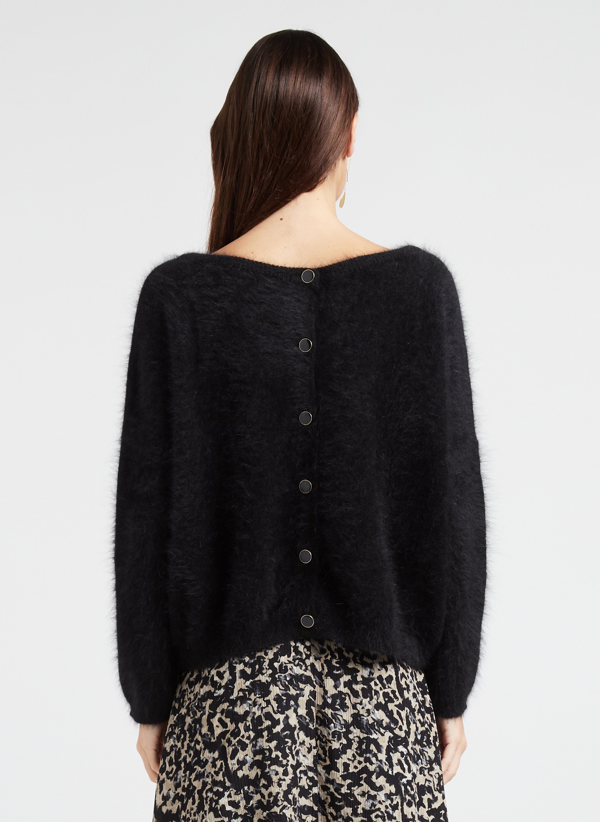 Loose fit Round neck Angora Cardigan Charbon Marie Sixtine Women