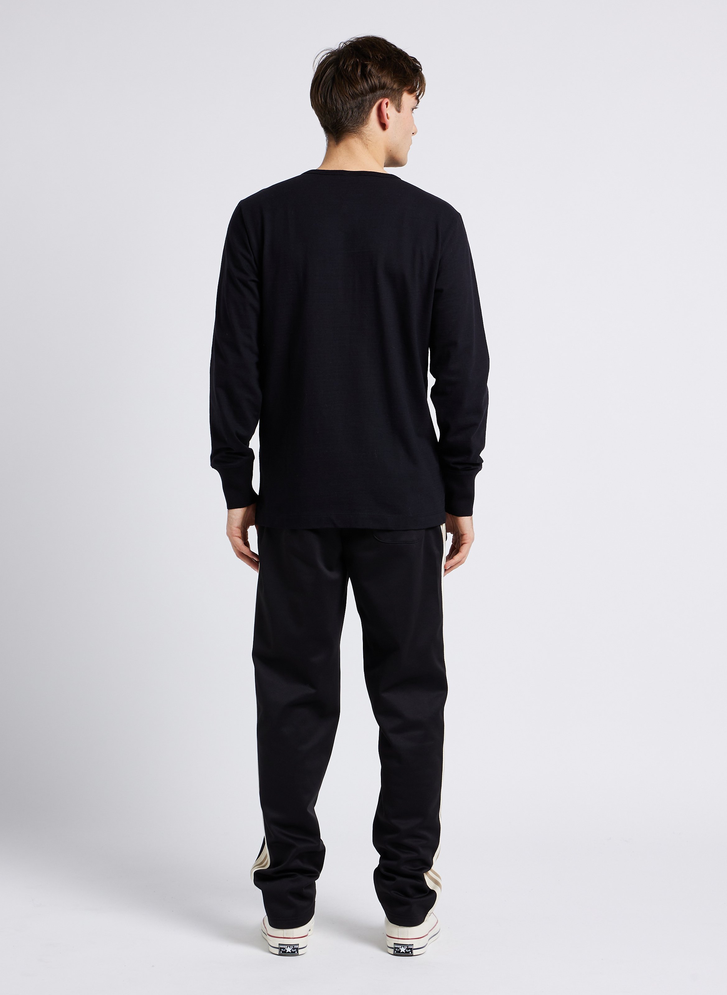 Tee-shirt droit col tunisien en coton biologique SELECTED Noir