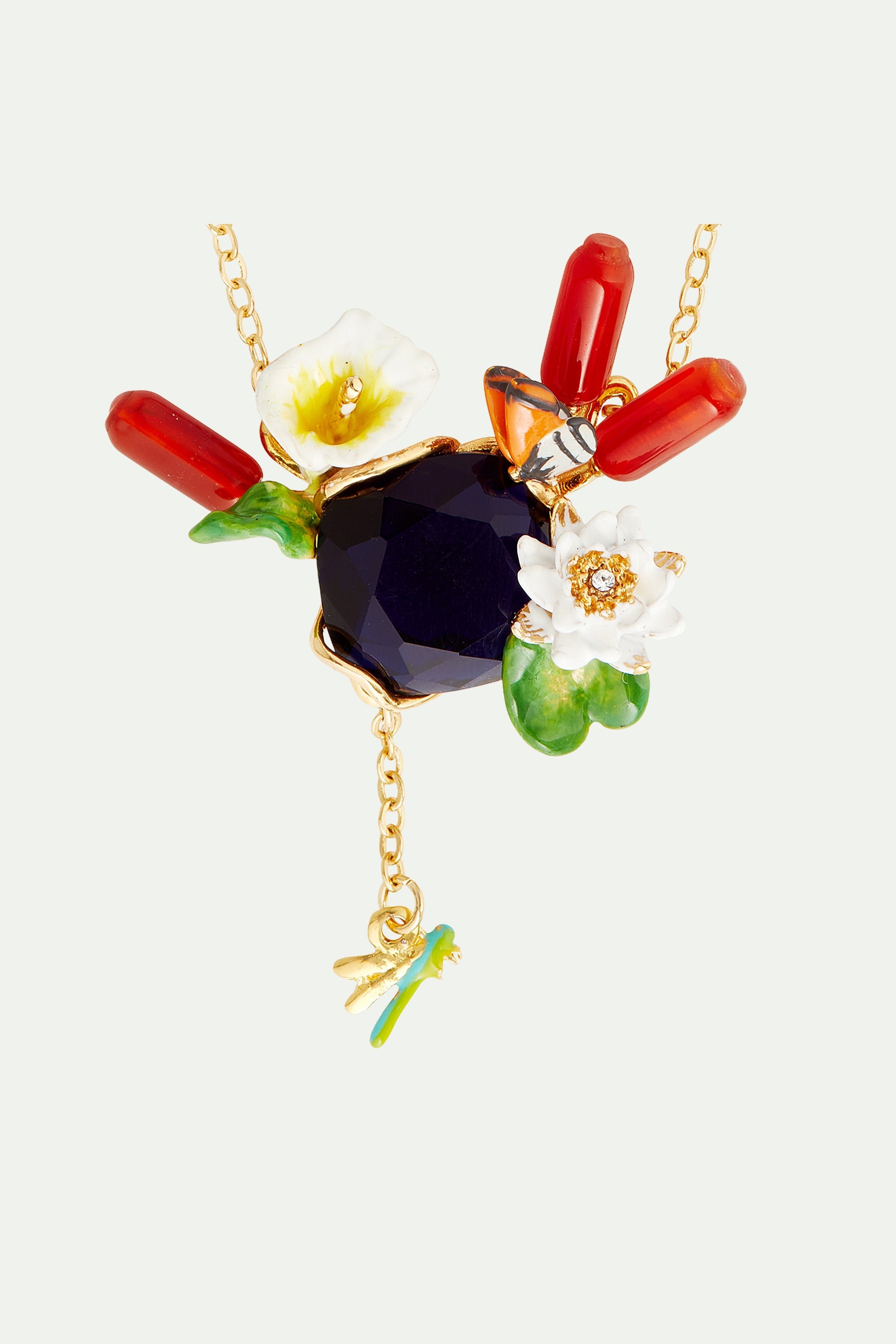 Giverny floating garden and stone bib necklace LES NEREIDES Multicolored