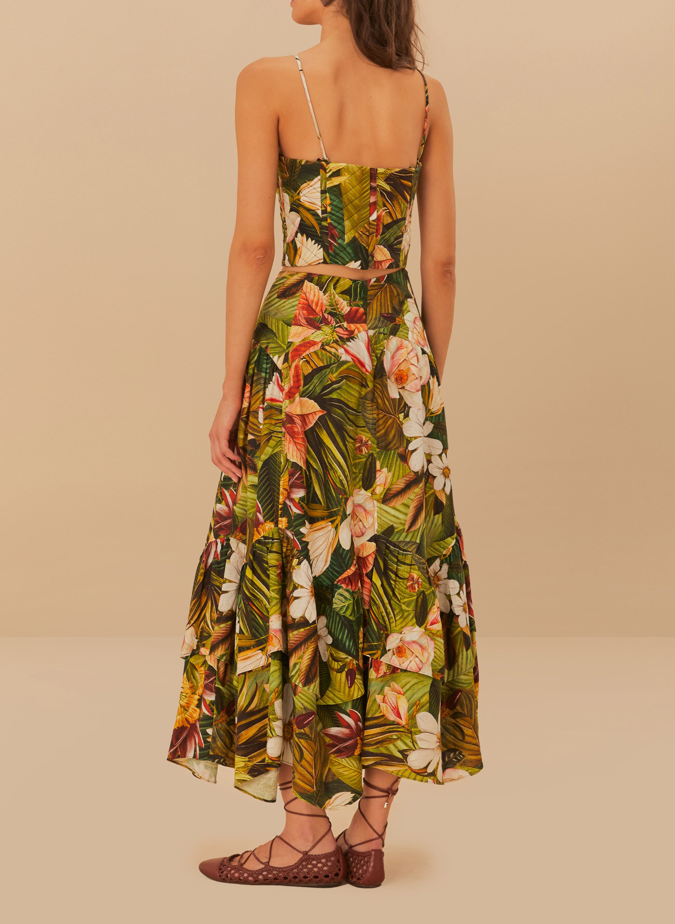 Jupe midi à imprimé végétal en lin mélangé  FARM RIO Multicolore