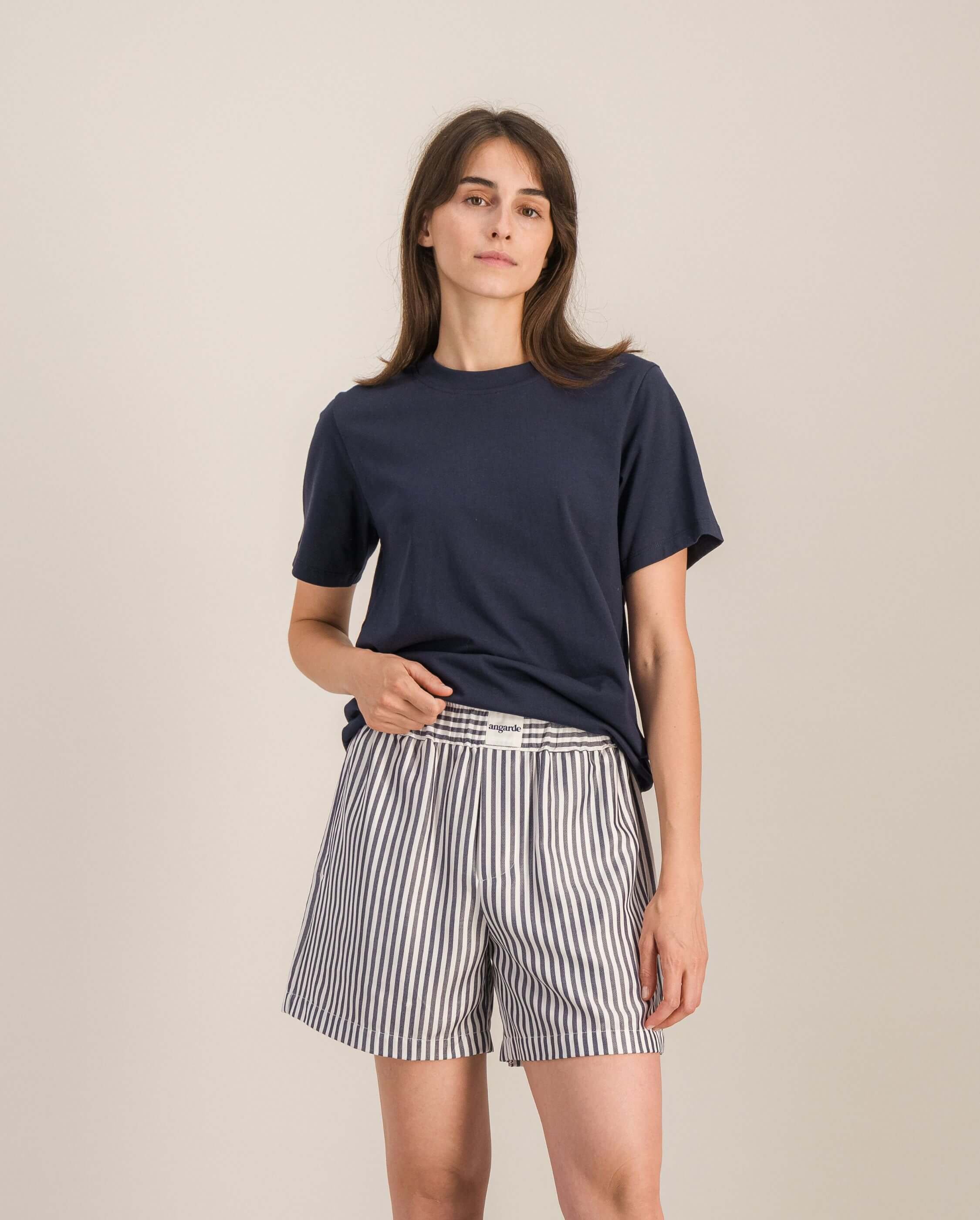 Short women's pajamas, navy ANGARDE Stripes