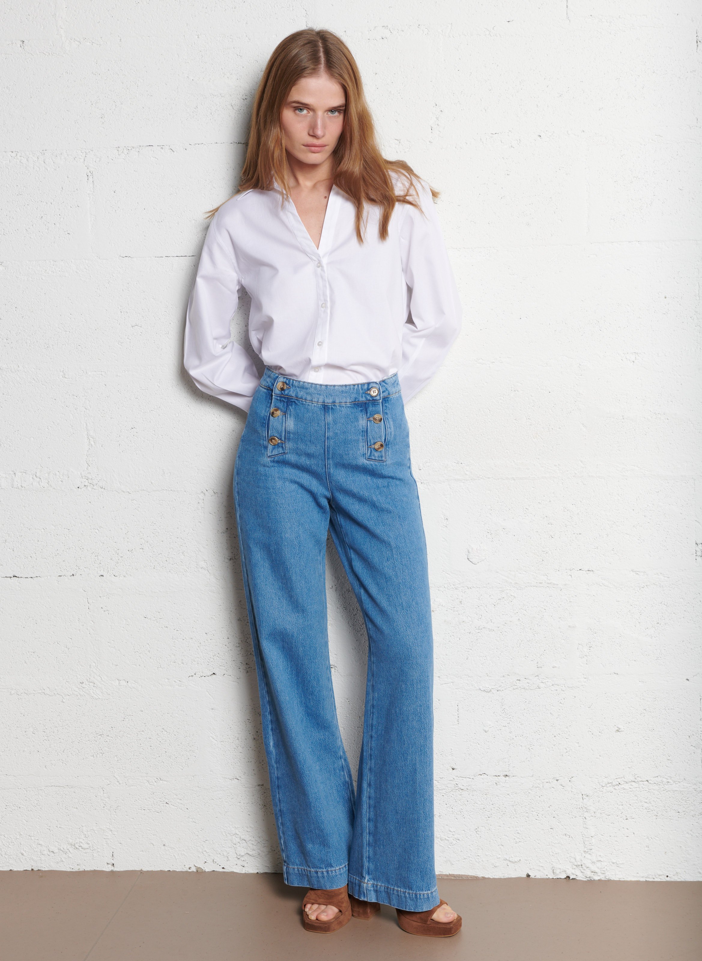 Chemise col classique ample en coton MAISON 123 Blanc