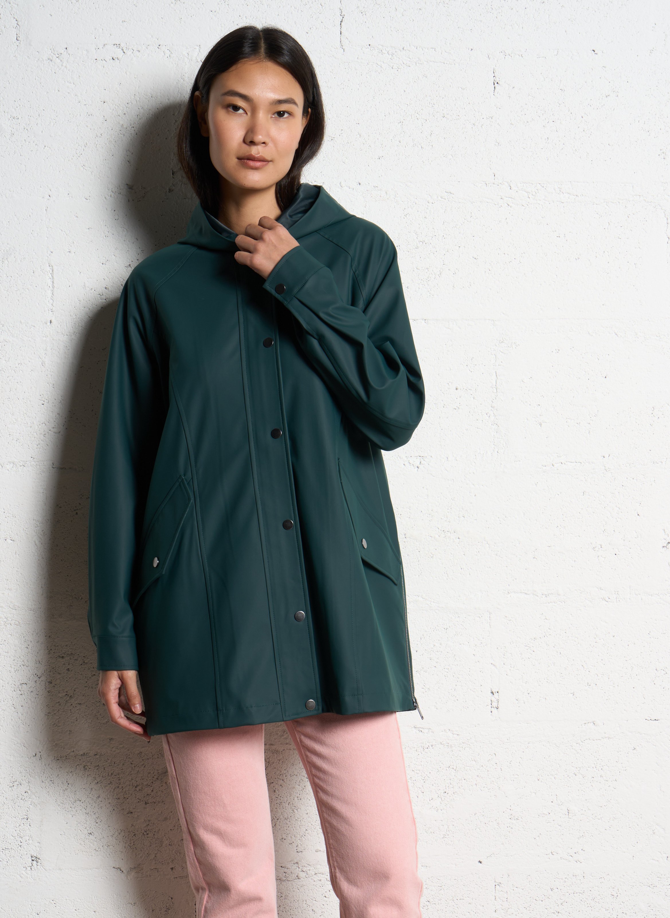 Waxed straight parka with hood ONE STEP Green