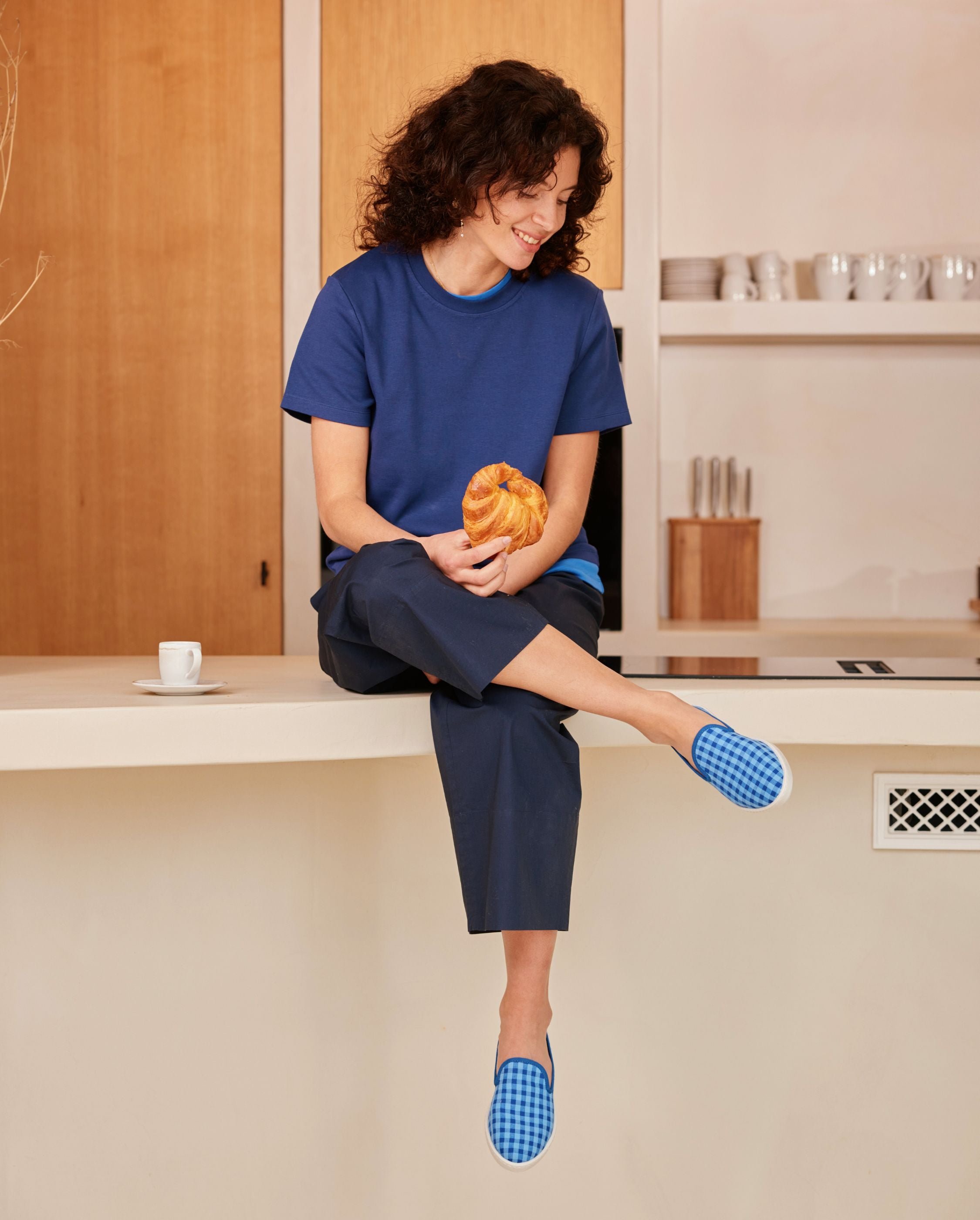 Women's gingham slippers, ocean blue ANGARDE Blue