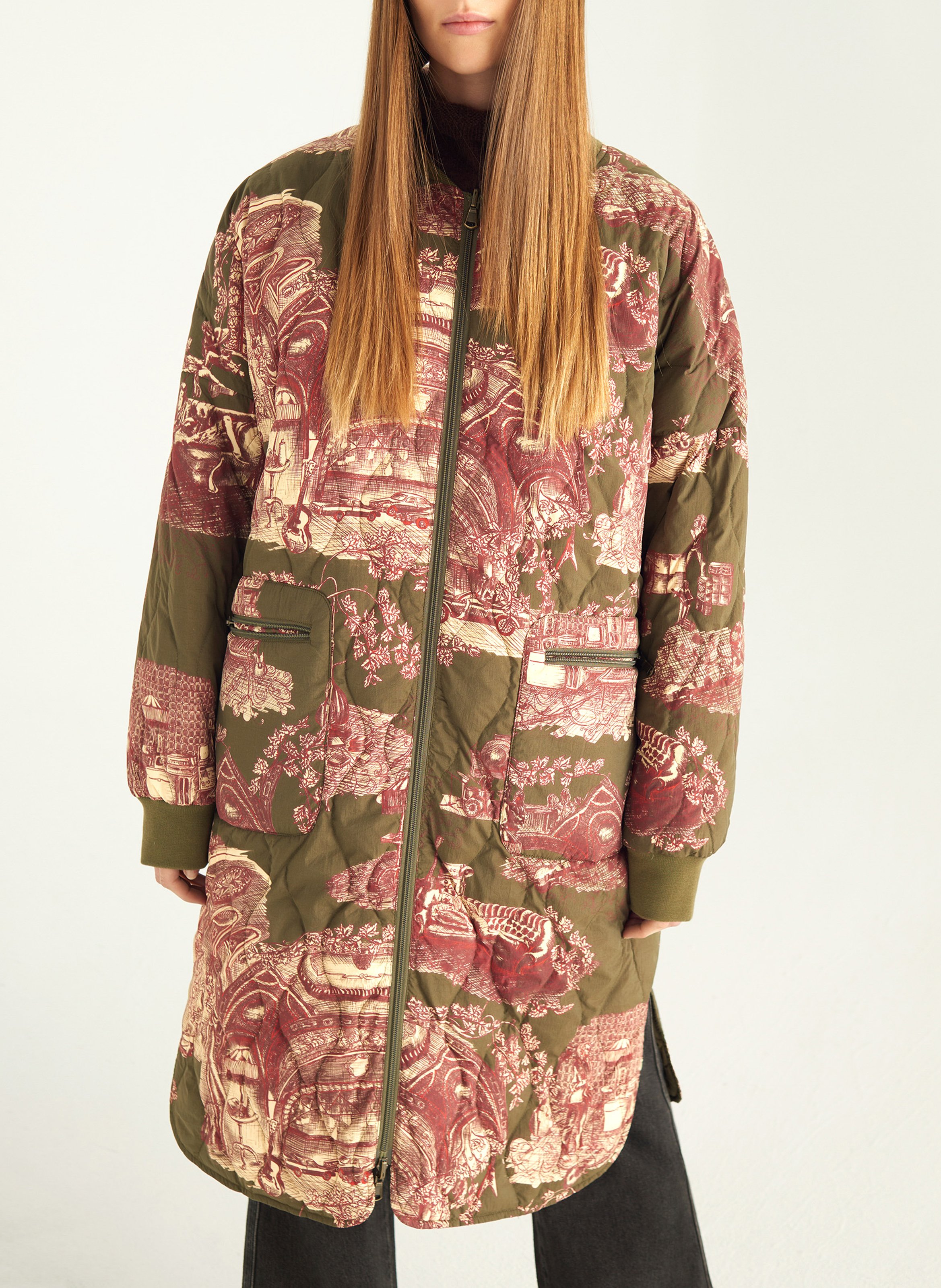 Manteau col teddy impirmé réversible COTELAC Vert