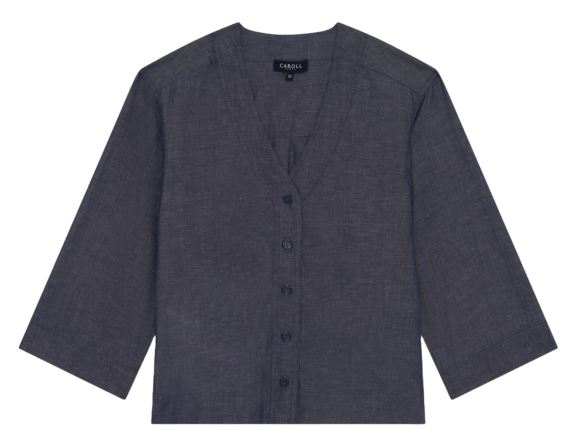 Chemise col V en coton mélangé CAROLL Bleu