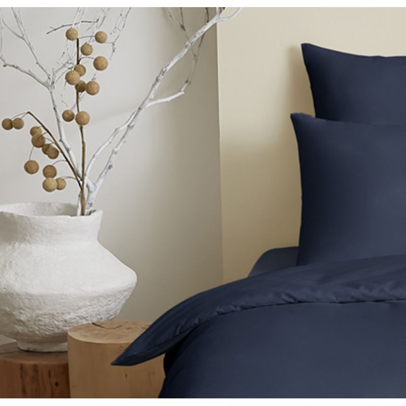 Complete 4-piece solid navy blue duvet cover set for a 90 x 190 cm bed COTON PUR Blue
