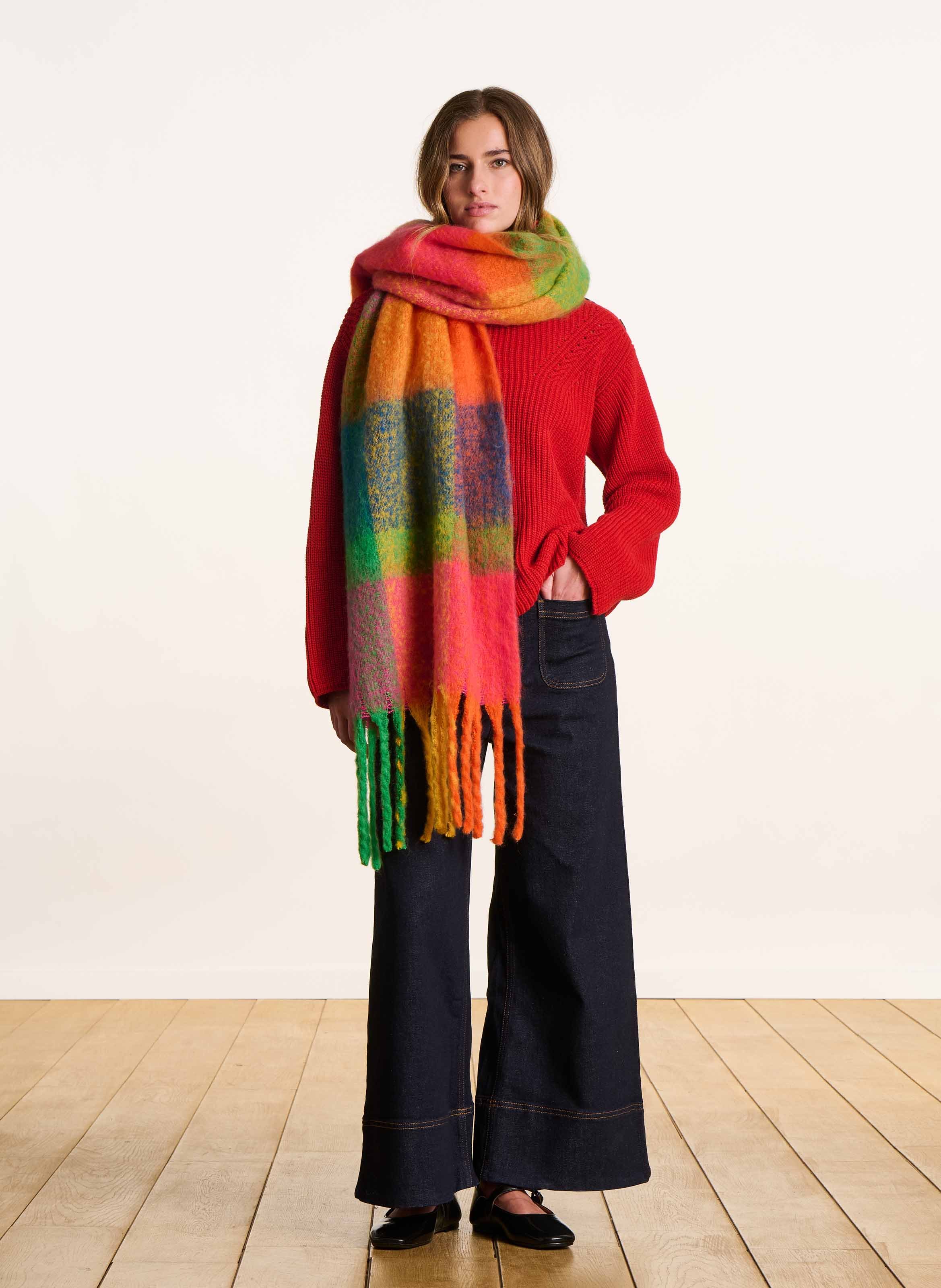 Écharpe à carreaux multicolores LA FEE MARABOUTEE Orange