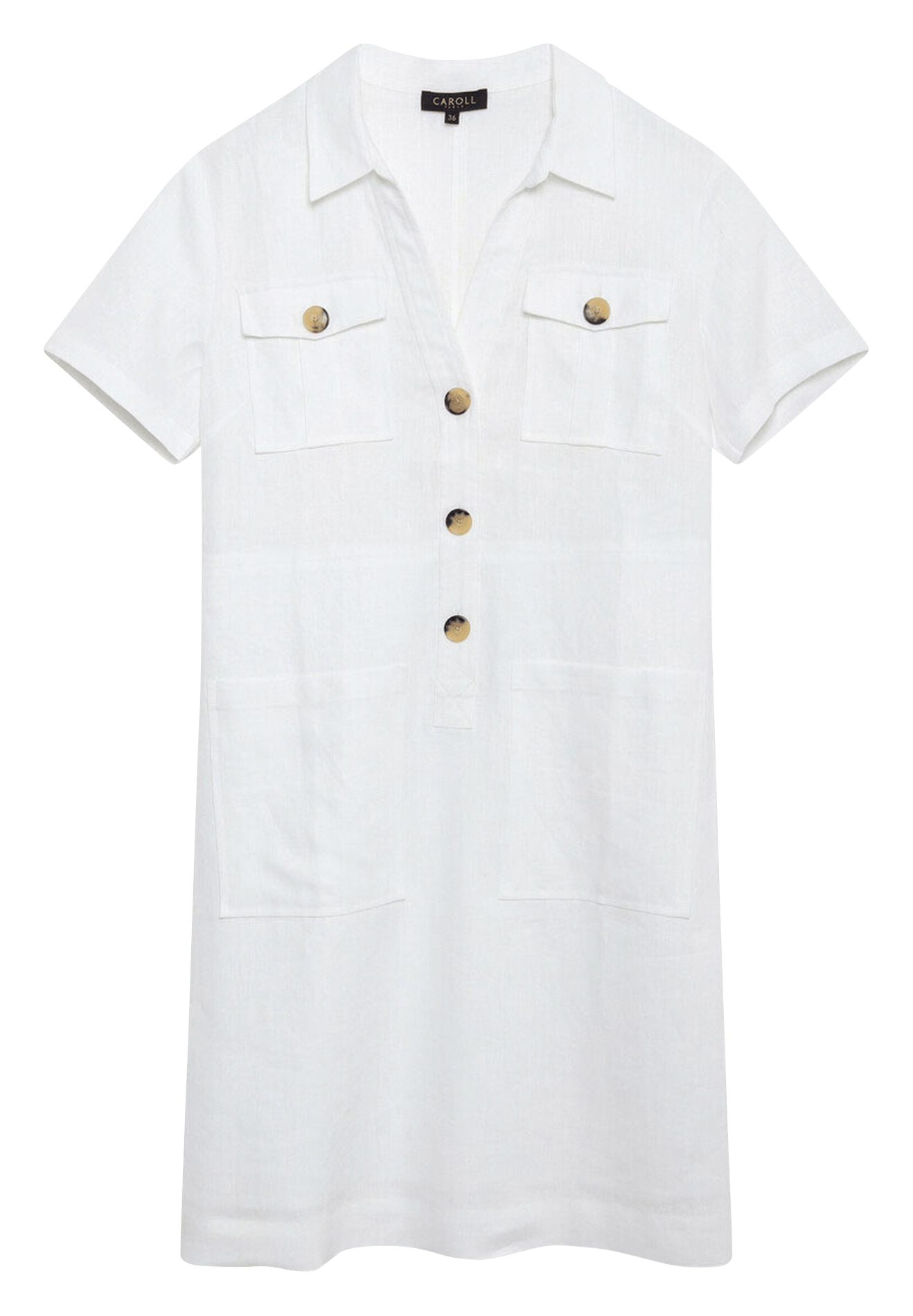 Short open-neck linen dress CAROLL White