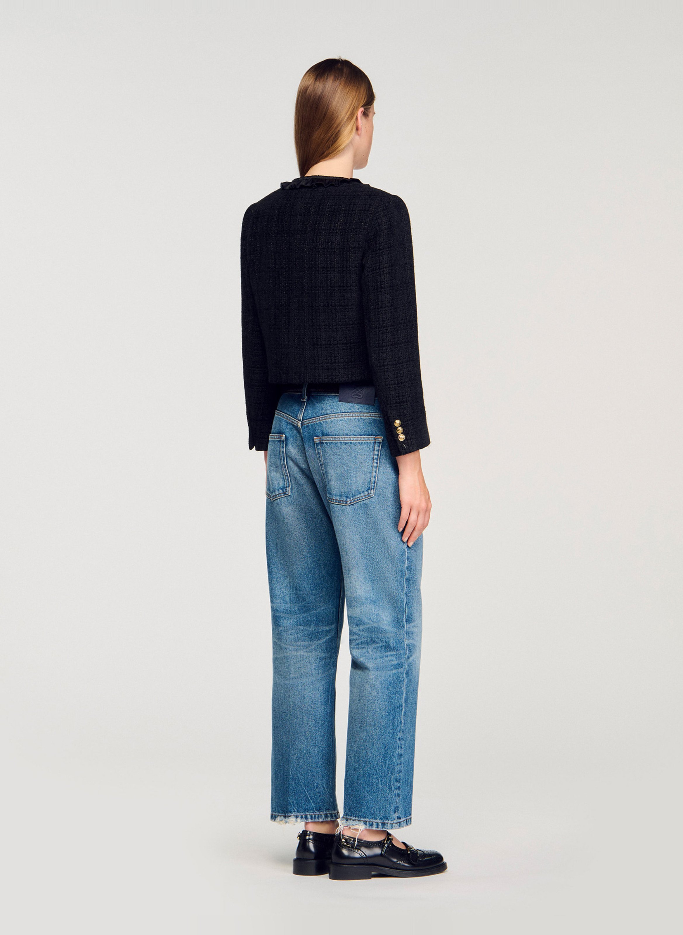 Veste en tweed col rond  SANDRO Noir