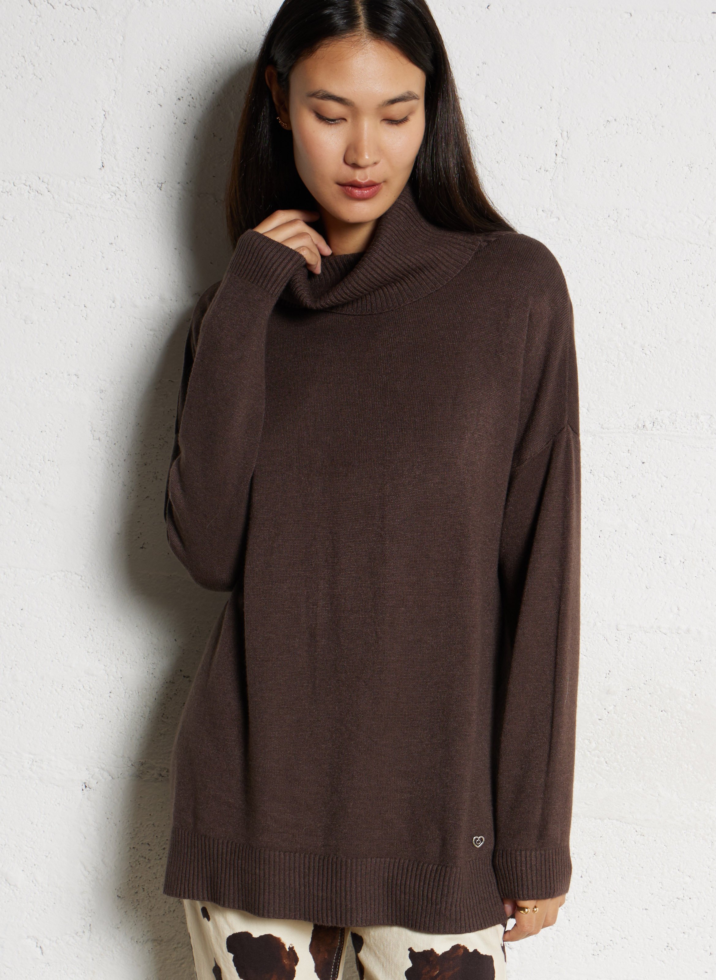 Pull droit col roulé chiné  PLEASE