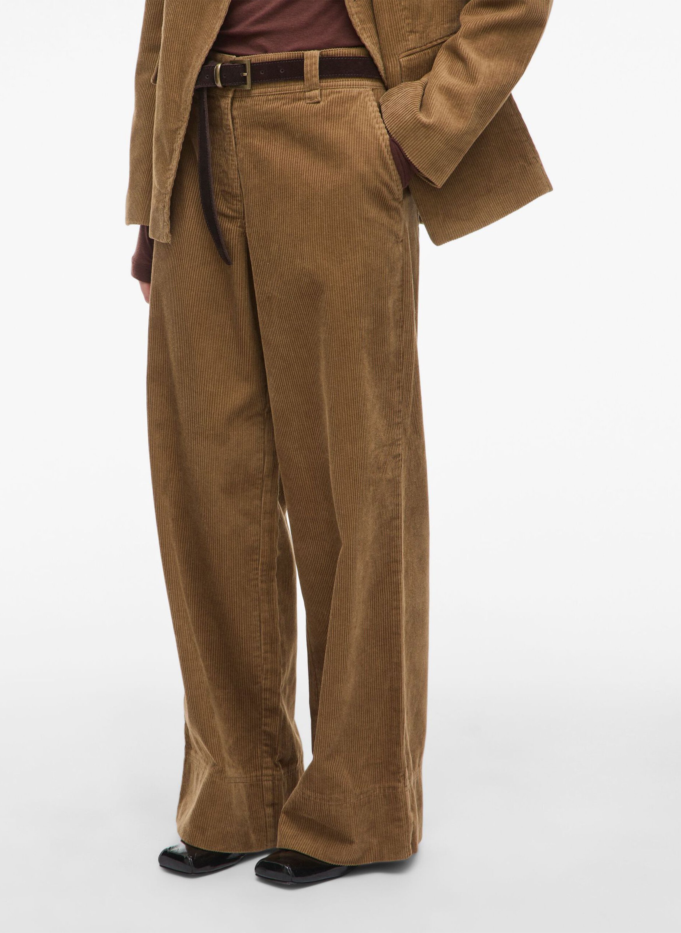 Pantalon large taille haute en coton côtelé ROUGE EDIT Marron