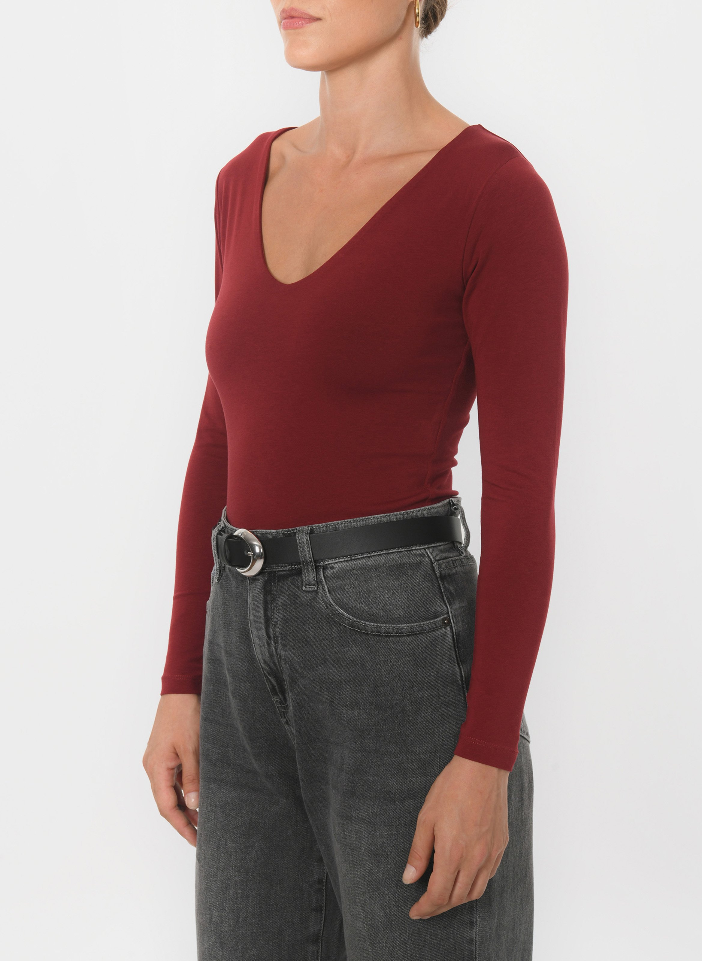 Tee-shirt moulant col rond en coton mélangé KOOKAI Rouge