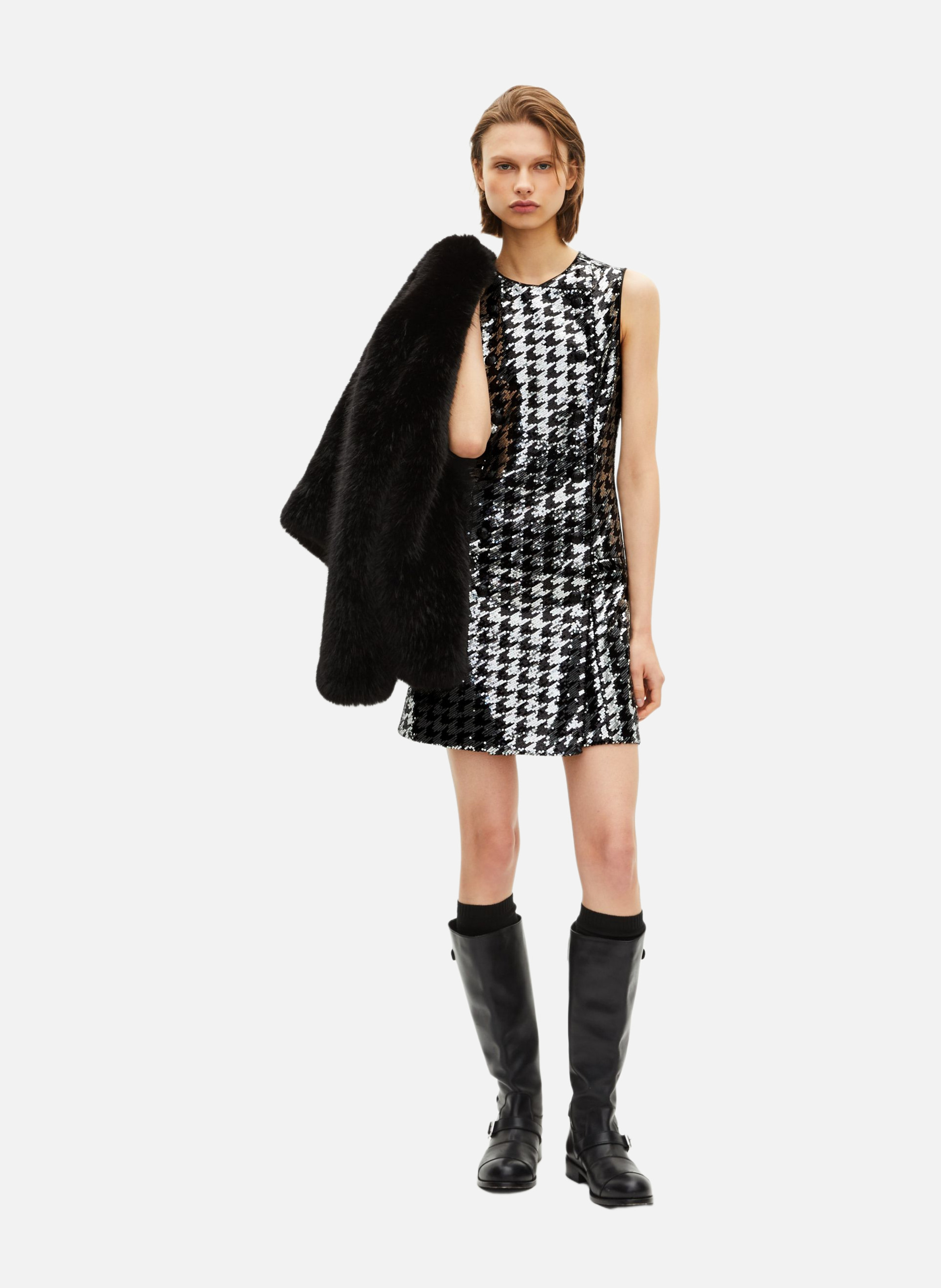 Short houndstooth dress with sequins THE KOOPLES Black